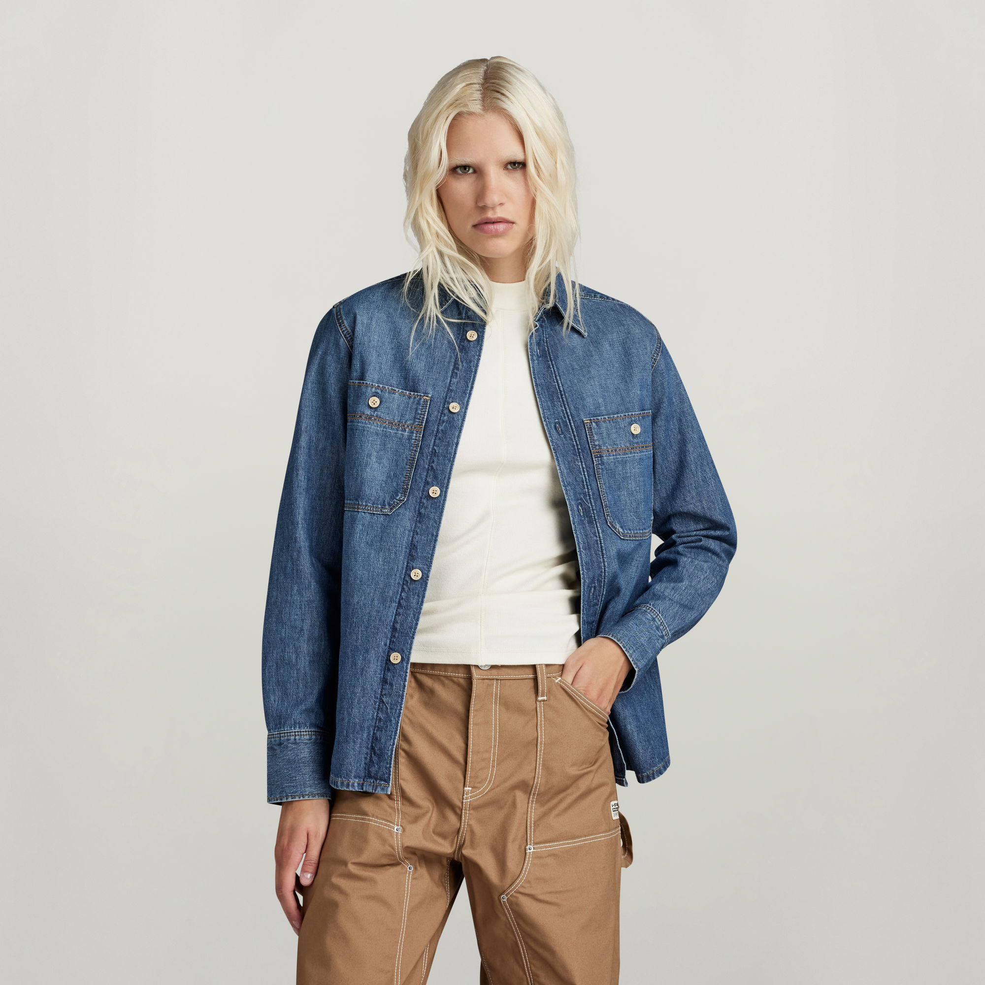 Regular Denim Hemd - Mittelblau - Damen