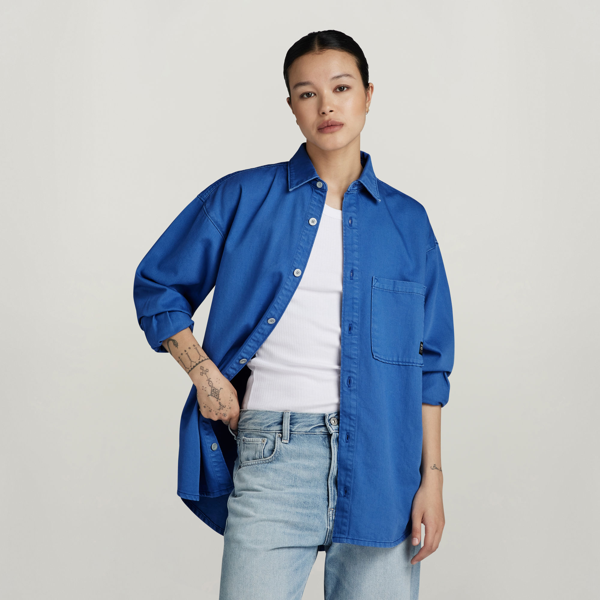 Relaxed Denim Overshirt - Mittelblau - Damen