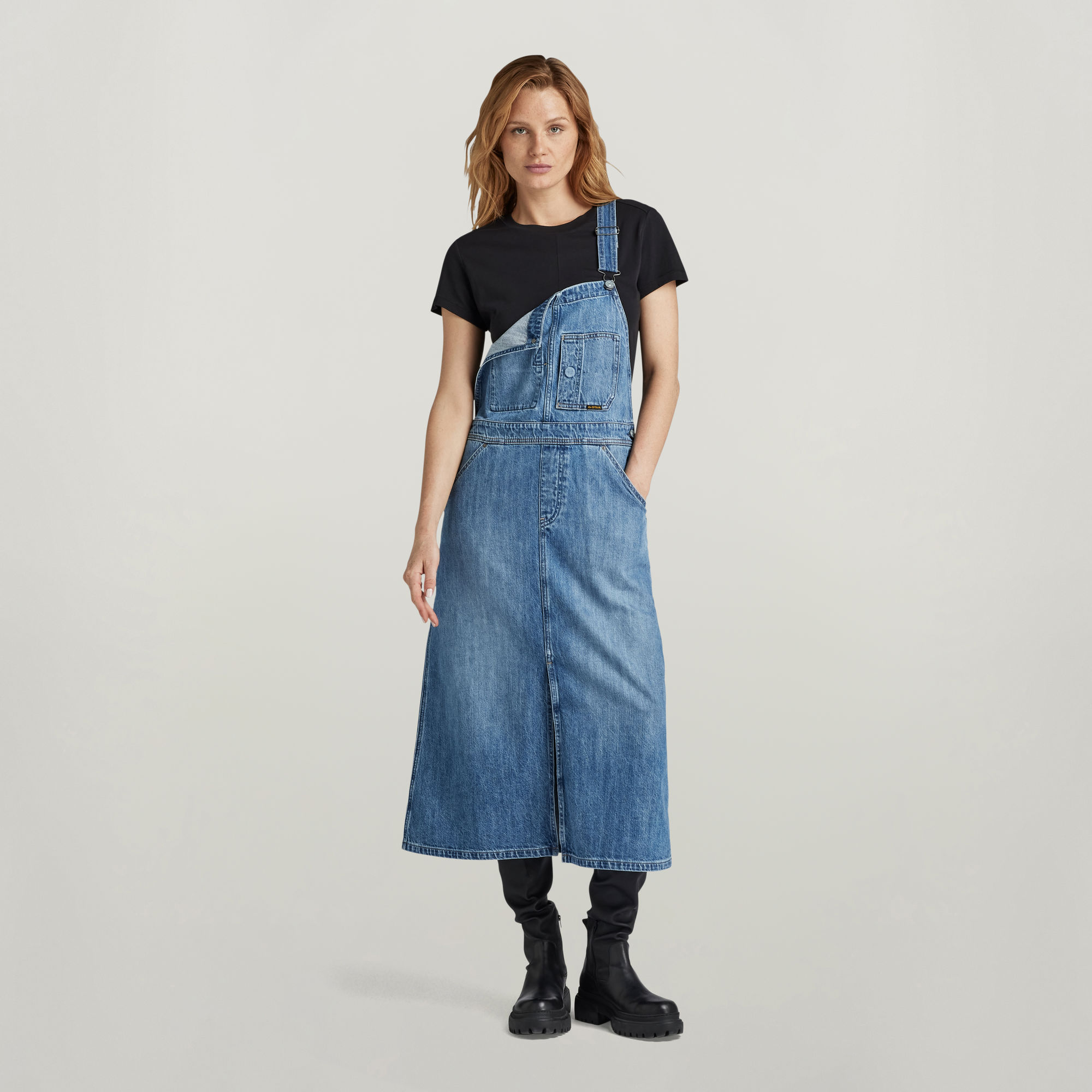 

Midi Dungaree Dress - Medium blue - Women