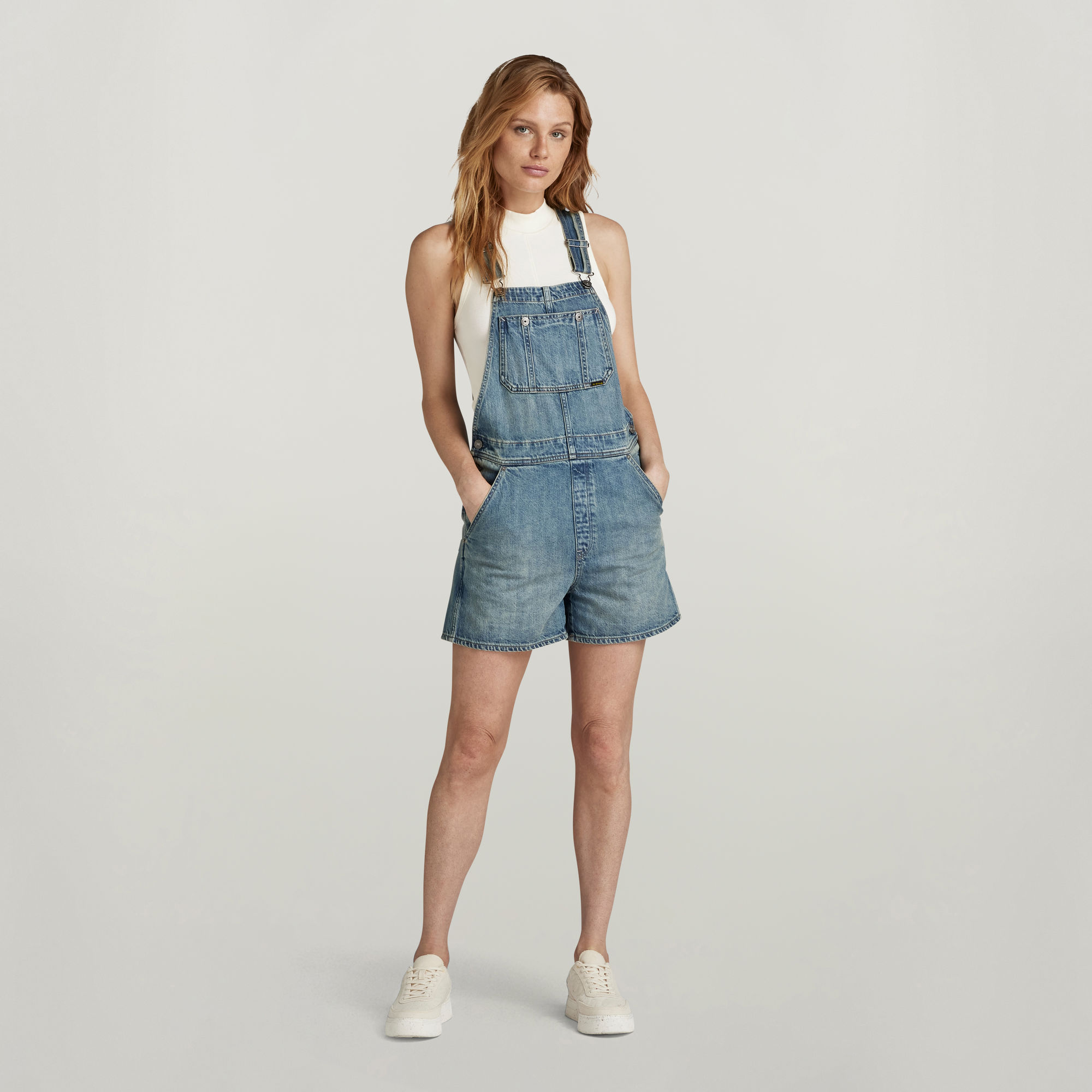 Short Latzhose - Mittelblau - Damen