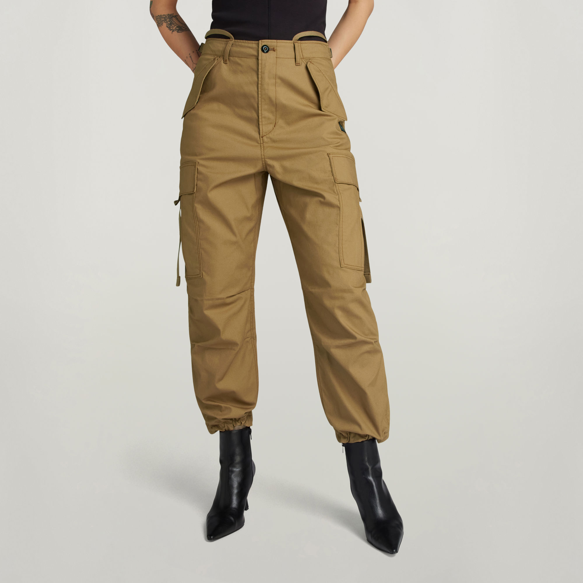 Cargo Cropped Drawcord Hose - Braun - Damen