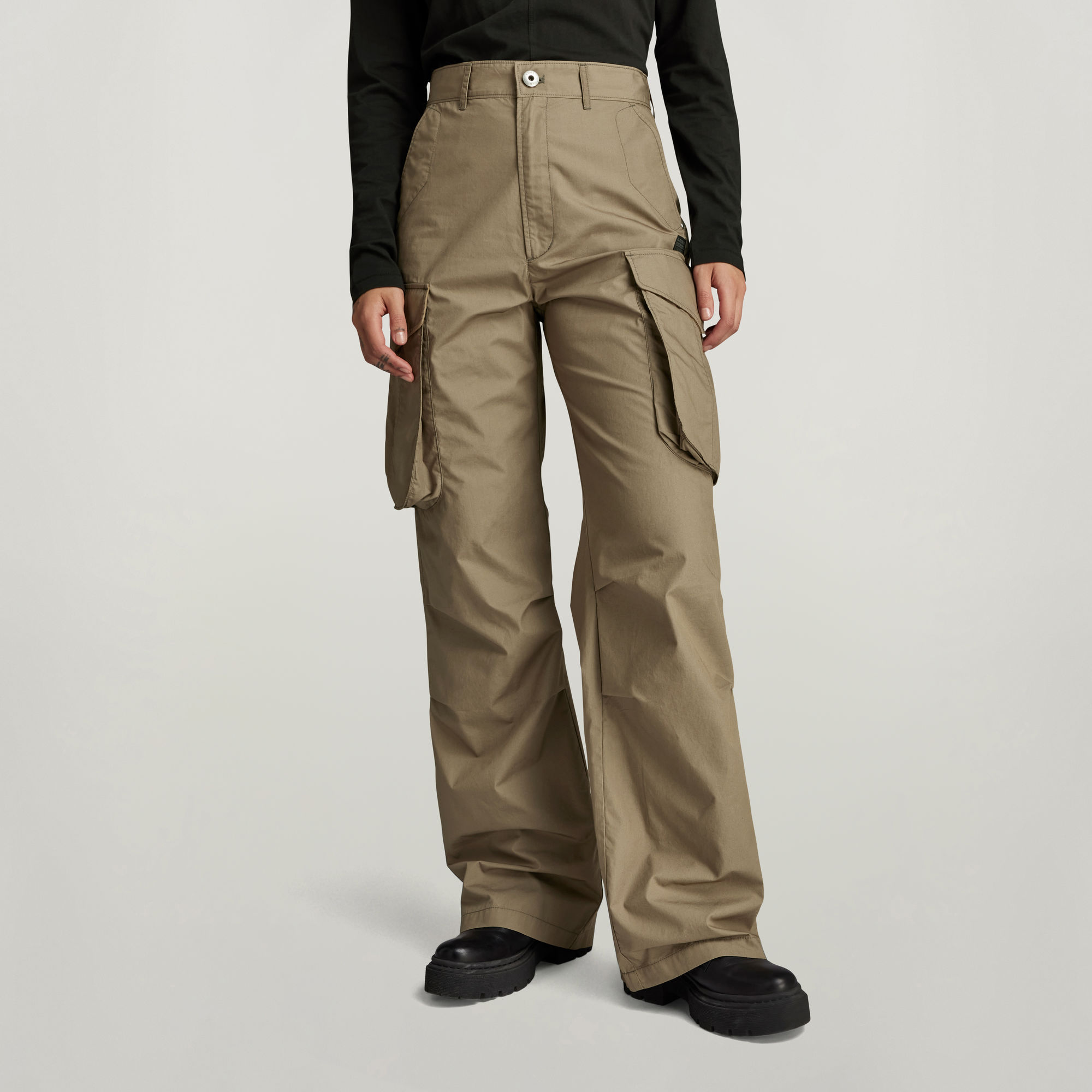 

High Waist Cargo Pants - Brown - Women