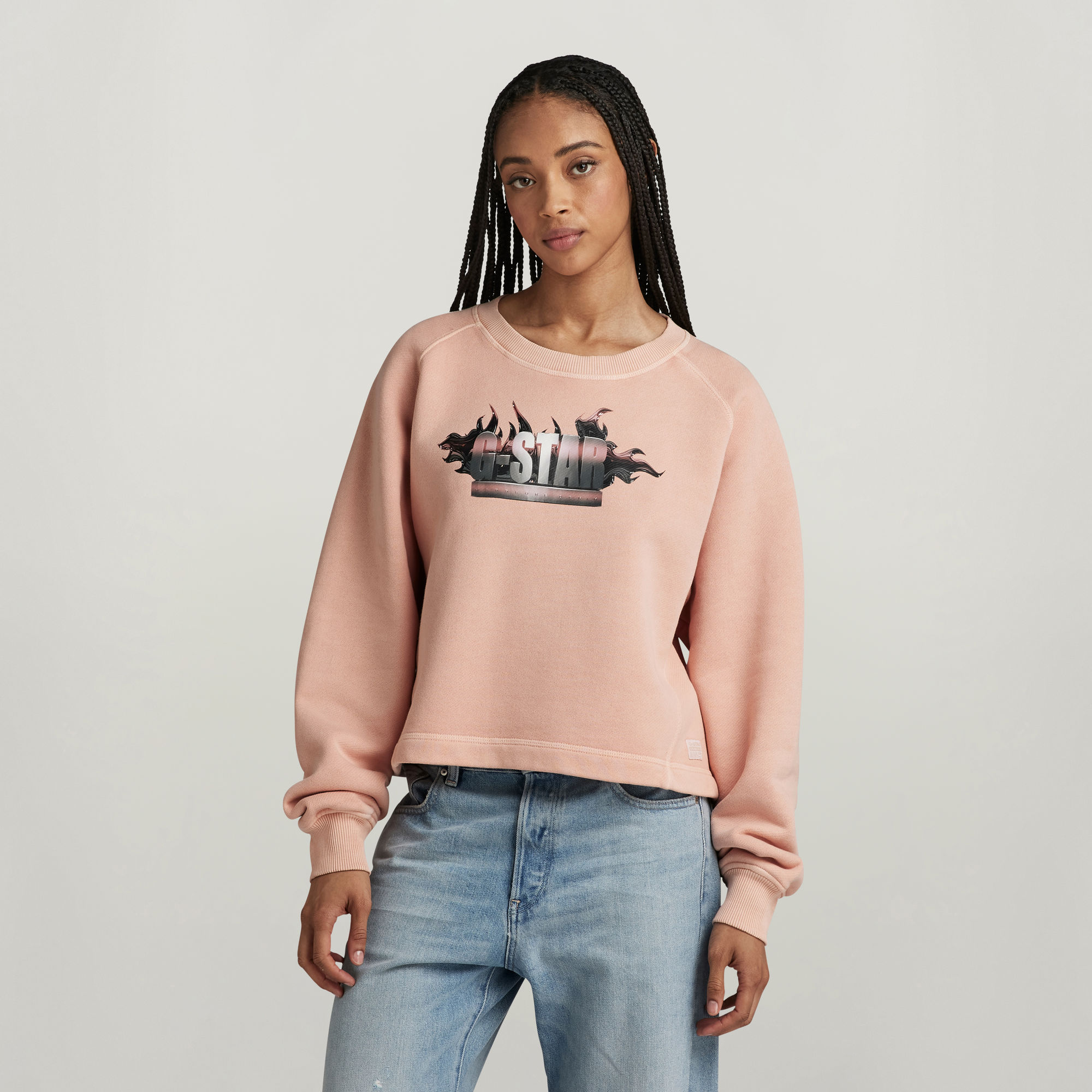 Overdyed Merch Loose Sweatshirt - Pink - Damen