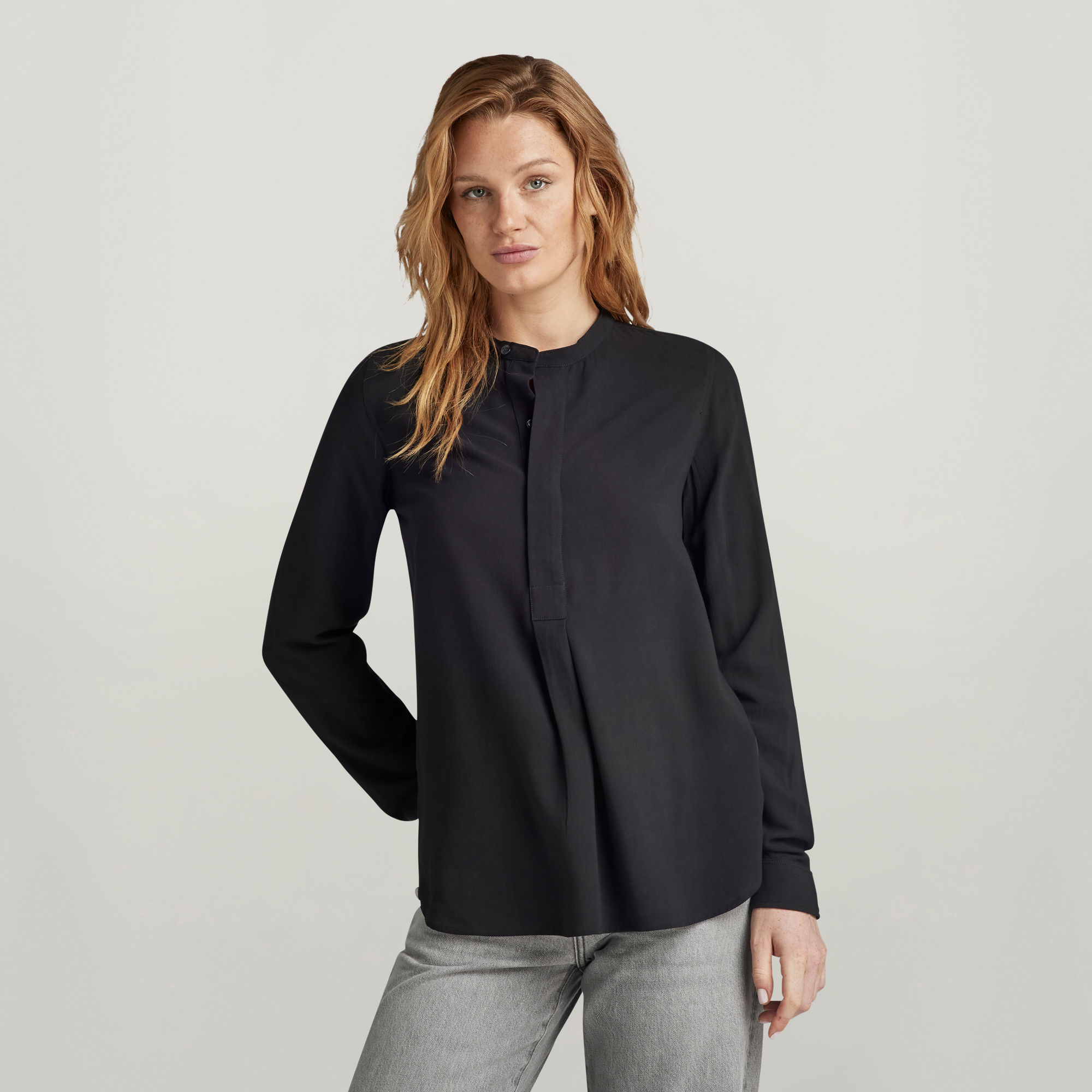 

Half Placket Top - Schwarz - Damen