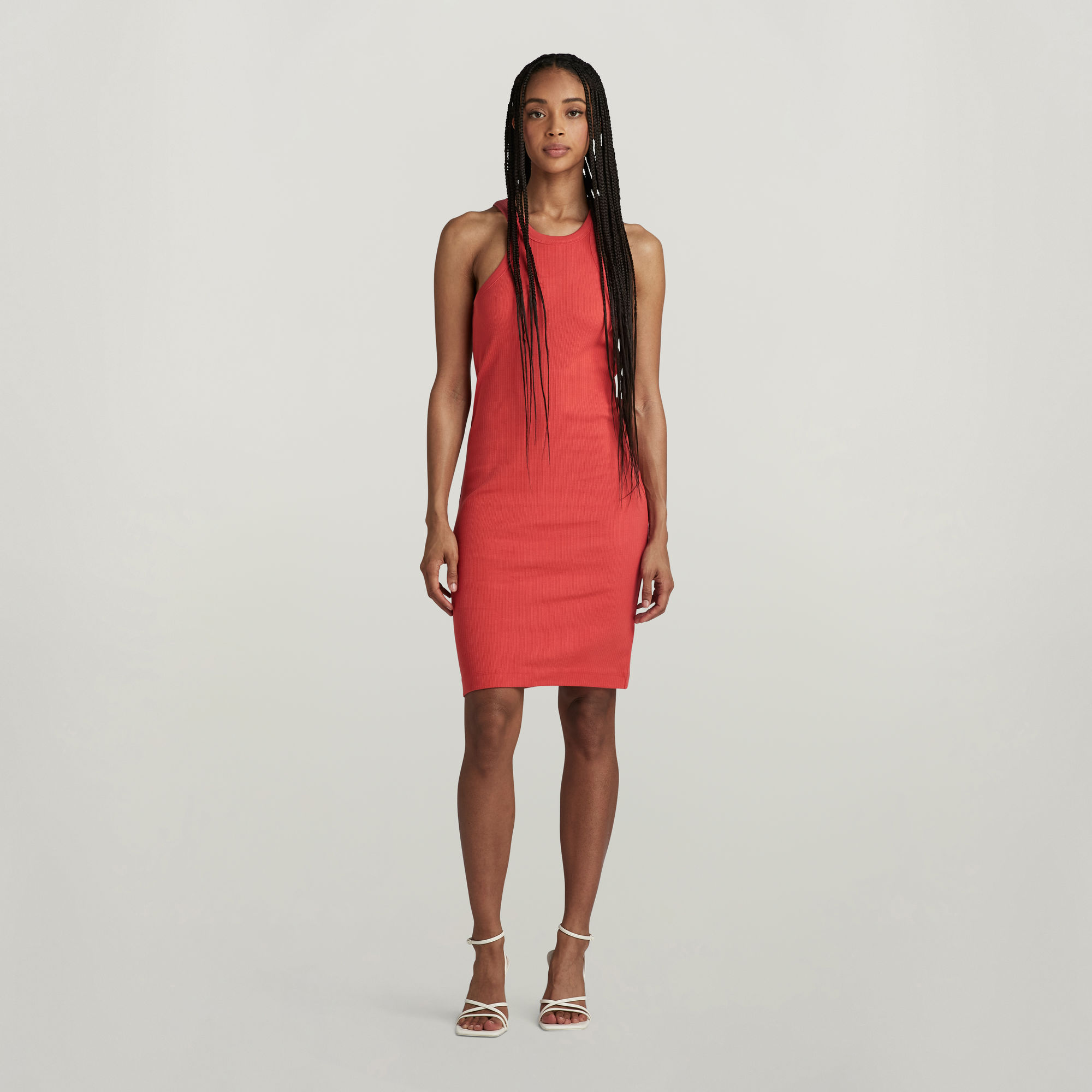 Slim Ribbed Tank Kleid - Rot - Damen