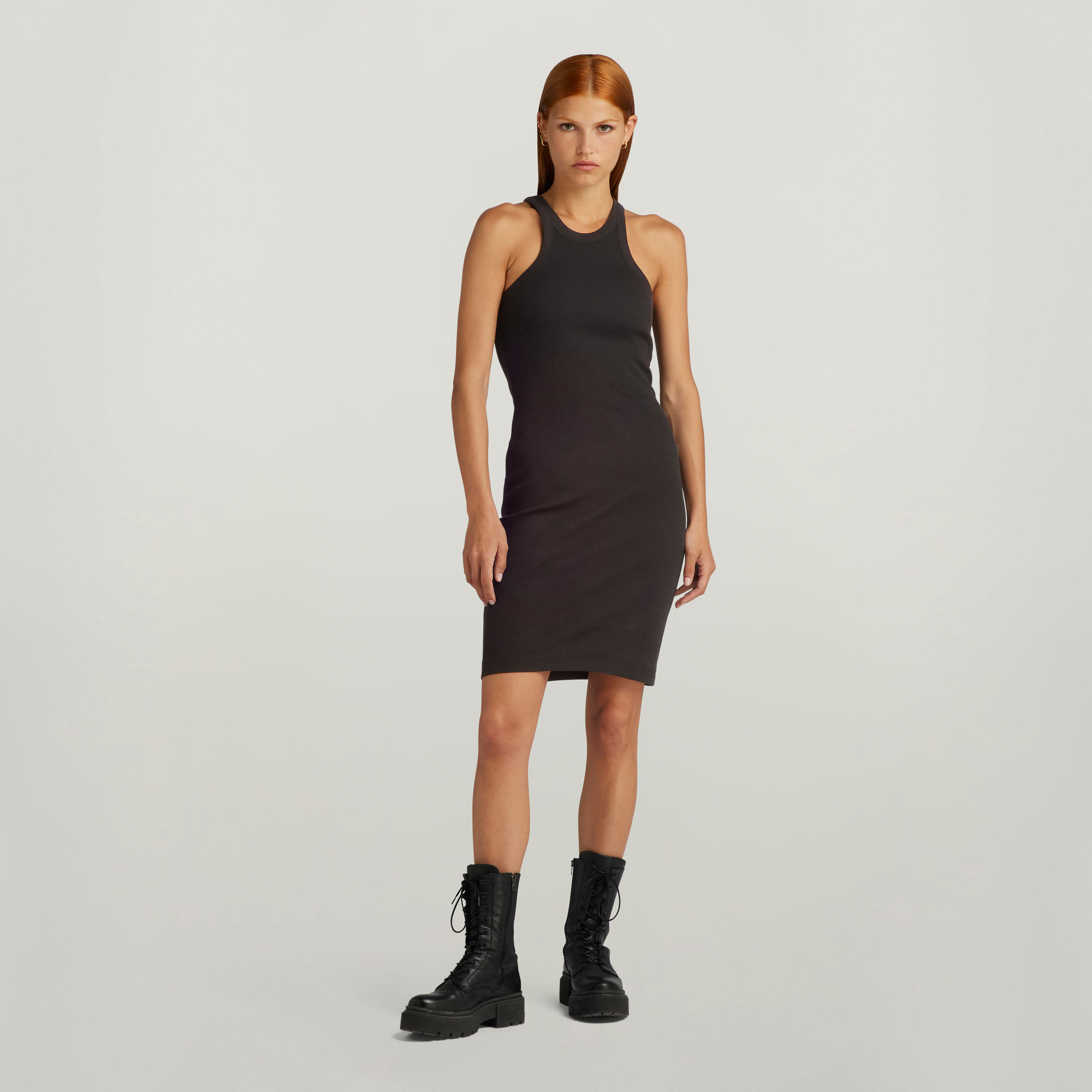 

Slim Ribbed Tank Dress - Black - Women