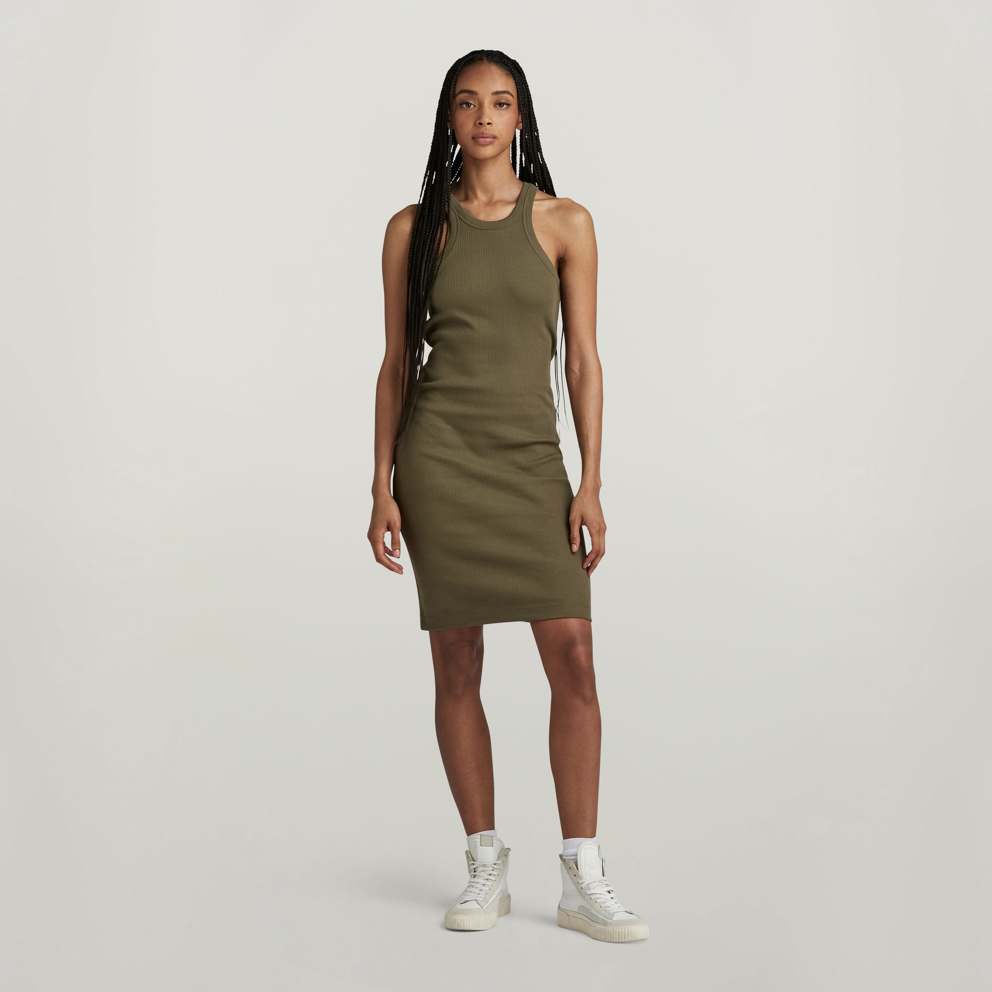 

Slim Ribbed Tank Dress - Green - Women