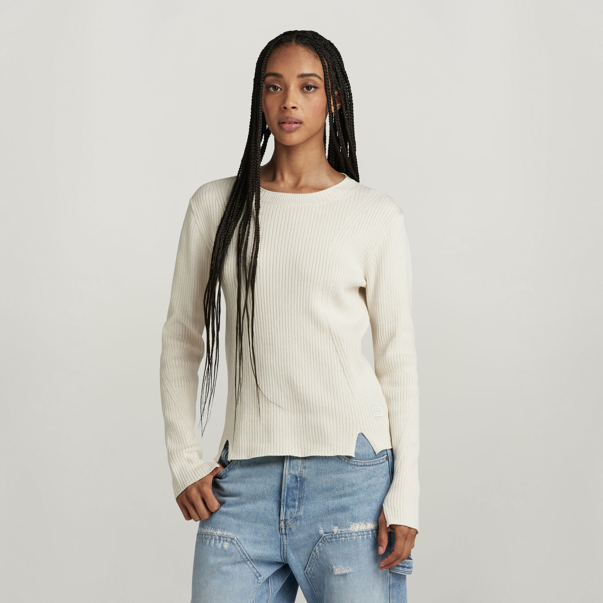 Ribbed Pullover - Beige - Damen