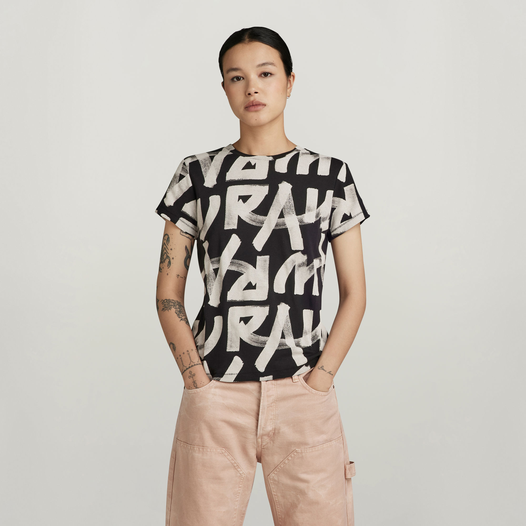 G-Star Raw T-shirt met labelprint model 'Calligraphy'