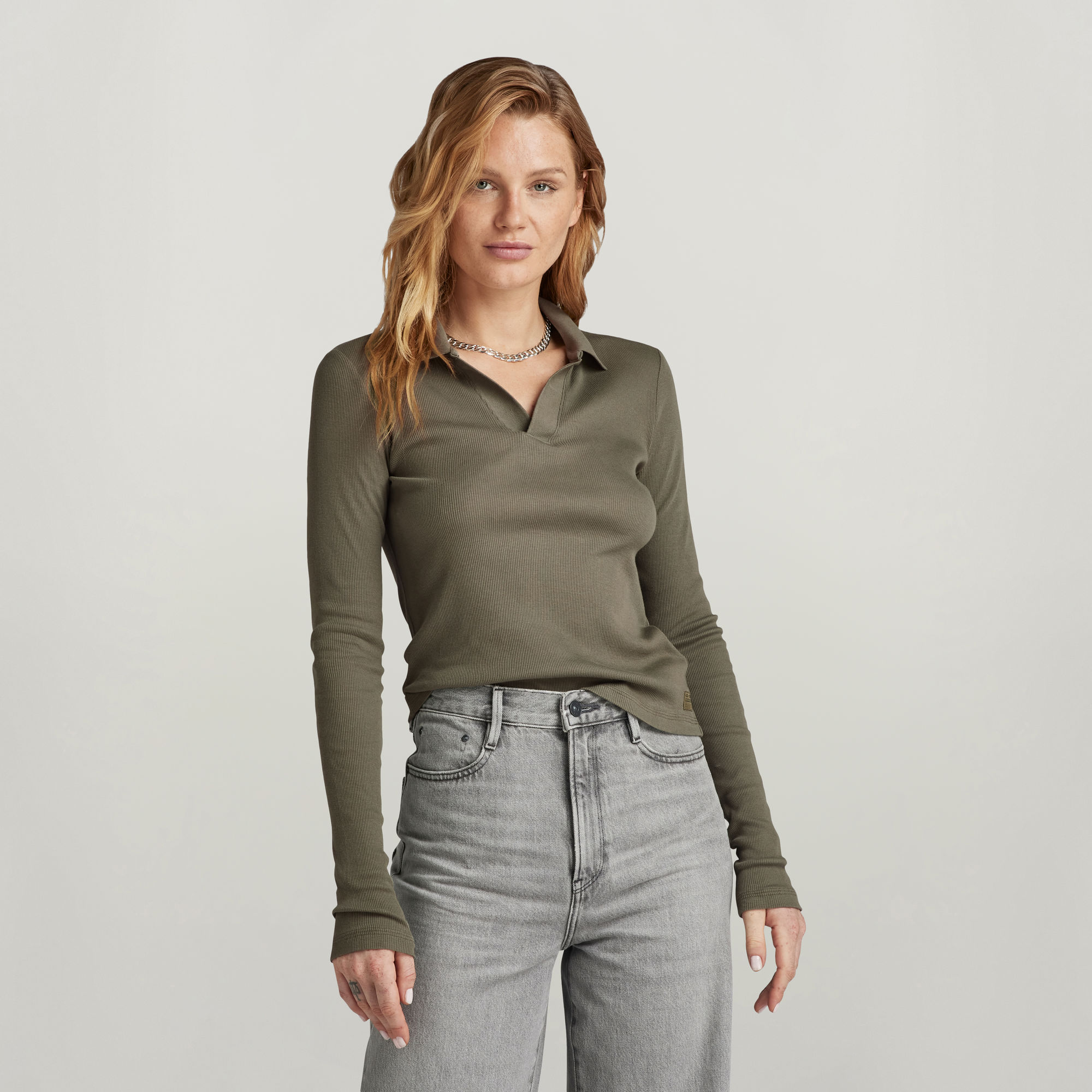 

Ribbed Slim Polo - Groen - Dames