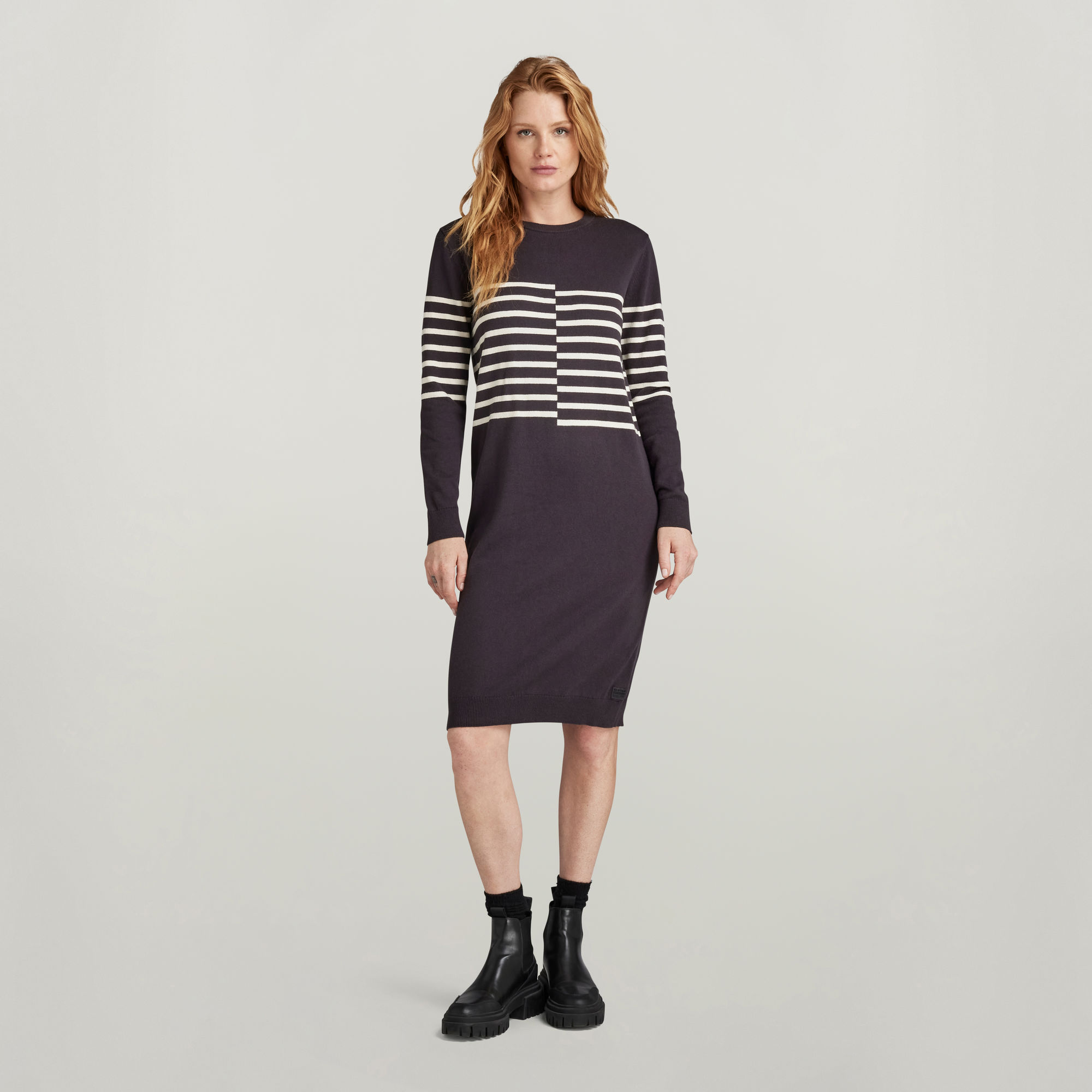 

Broken Stripe Knitted Dress - Grey - Women