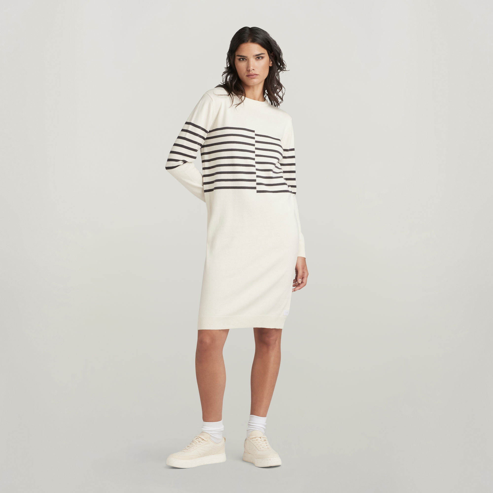 

Broken Stripe Knitted Dress - Beige - Women