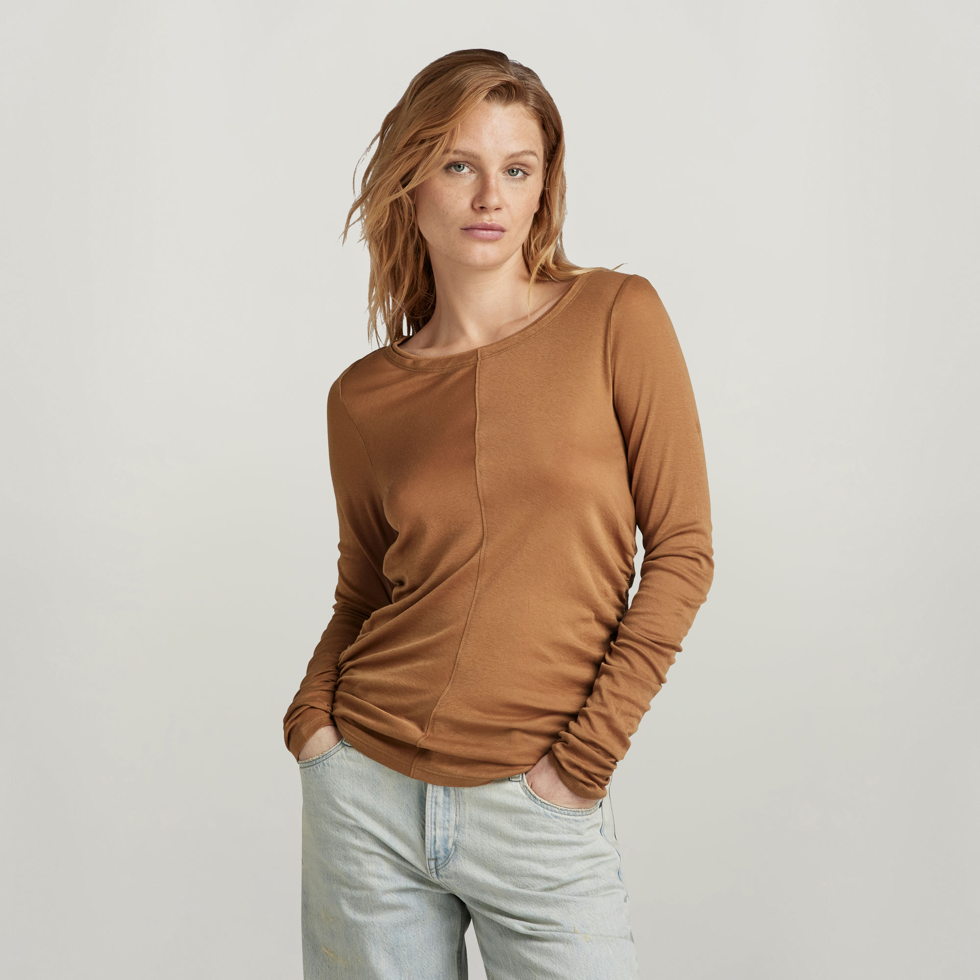 Gathered Slim Top - Braun - Damen