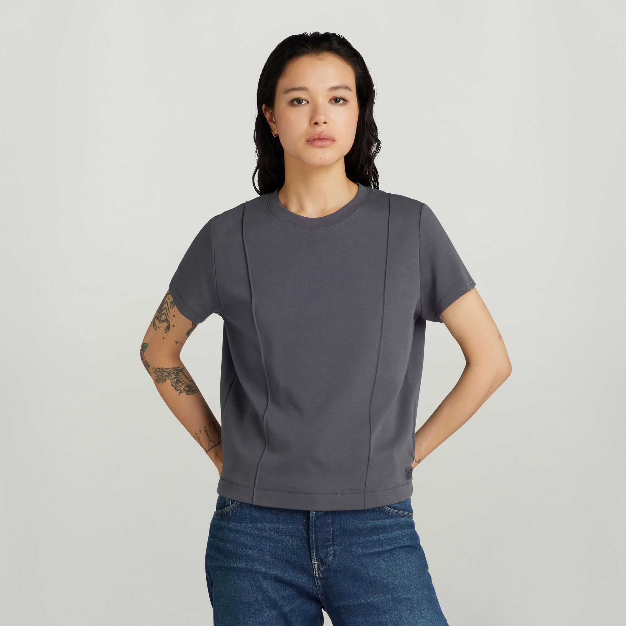 Pintucked Tapered Top - Grau - Damen