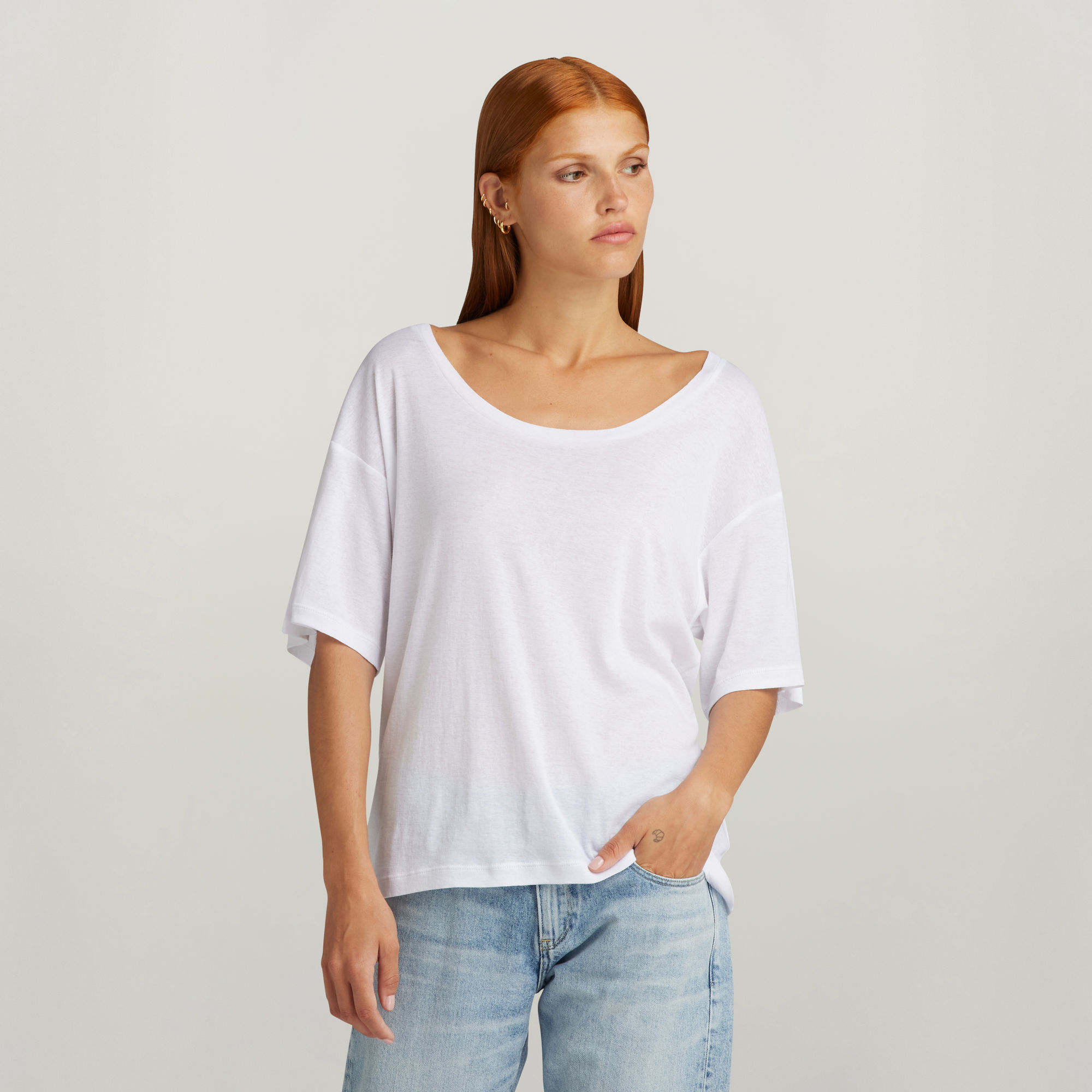 

Back Seam Loose Top - Weiß - Damen