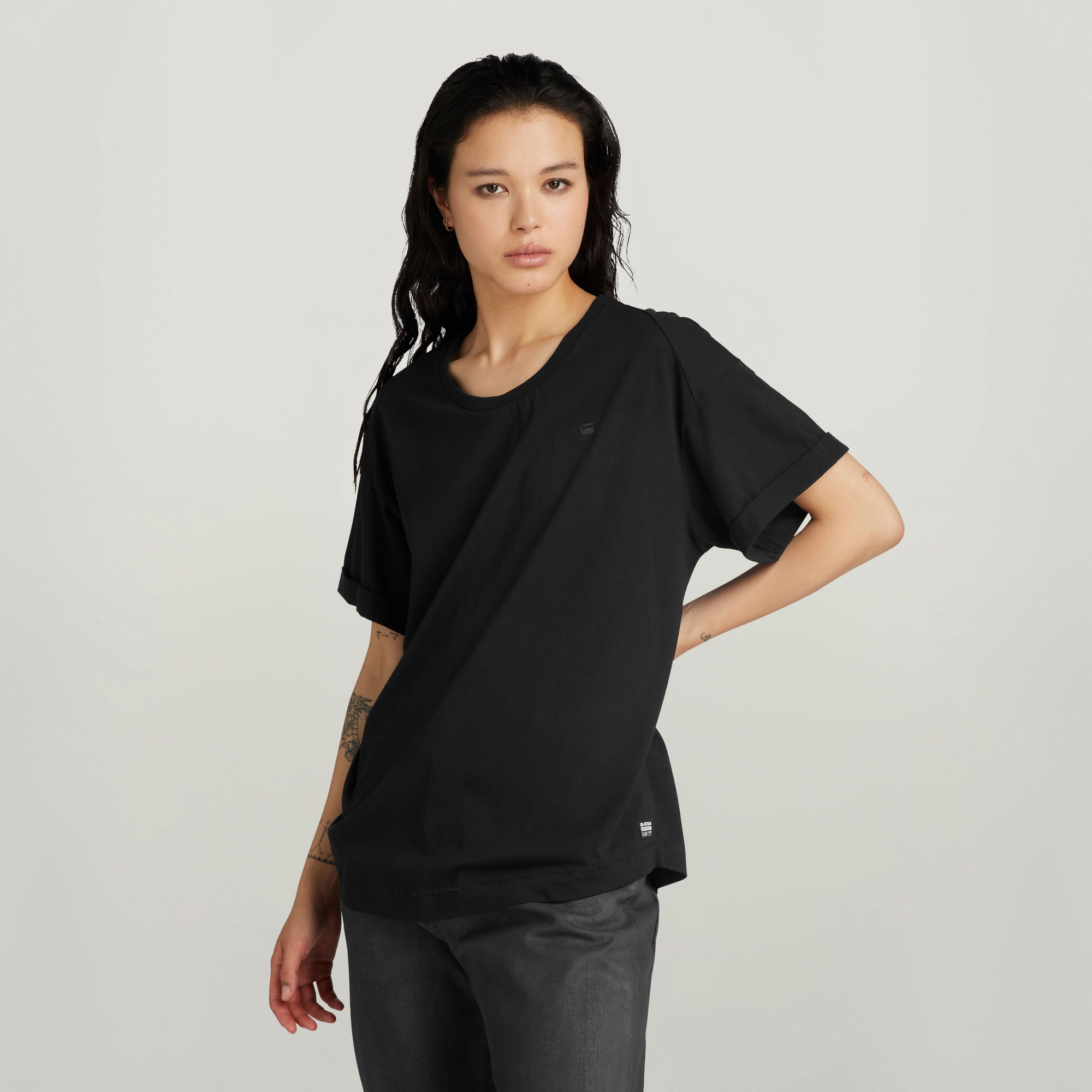 G-Star RAW Rolled Up Sleeve Boyfriend Top Zwart Dames
