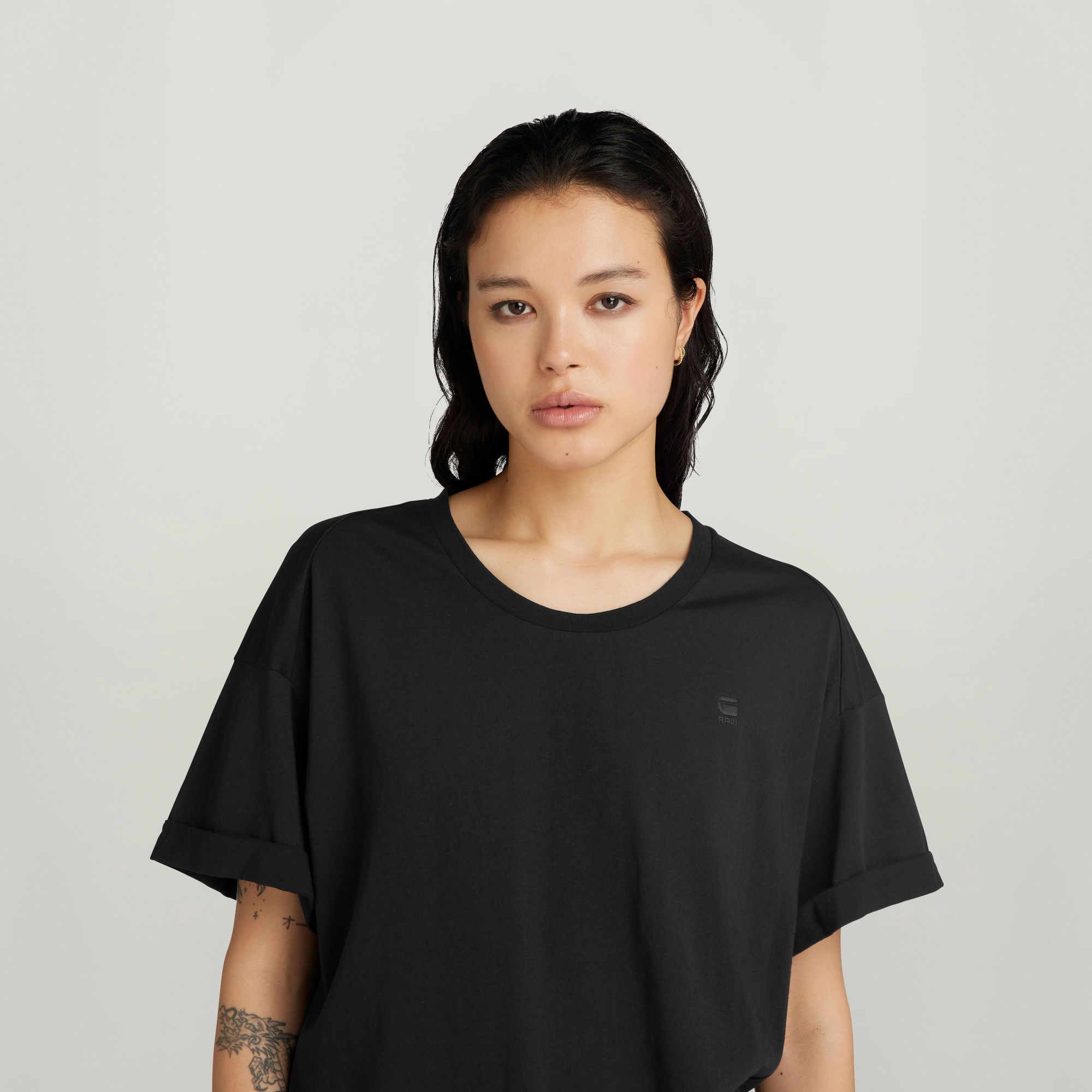 G-Star RAW Rolled Up Sleeve Boyfriend Top Zwart Dames