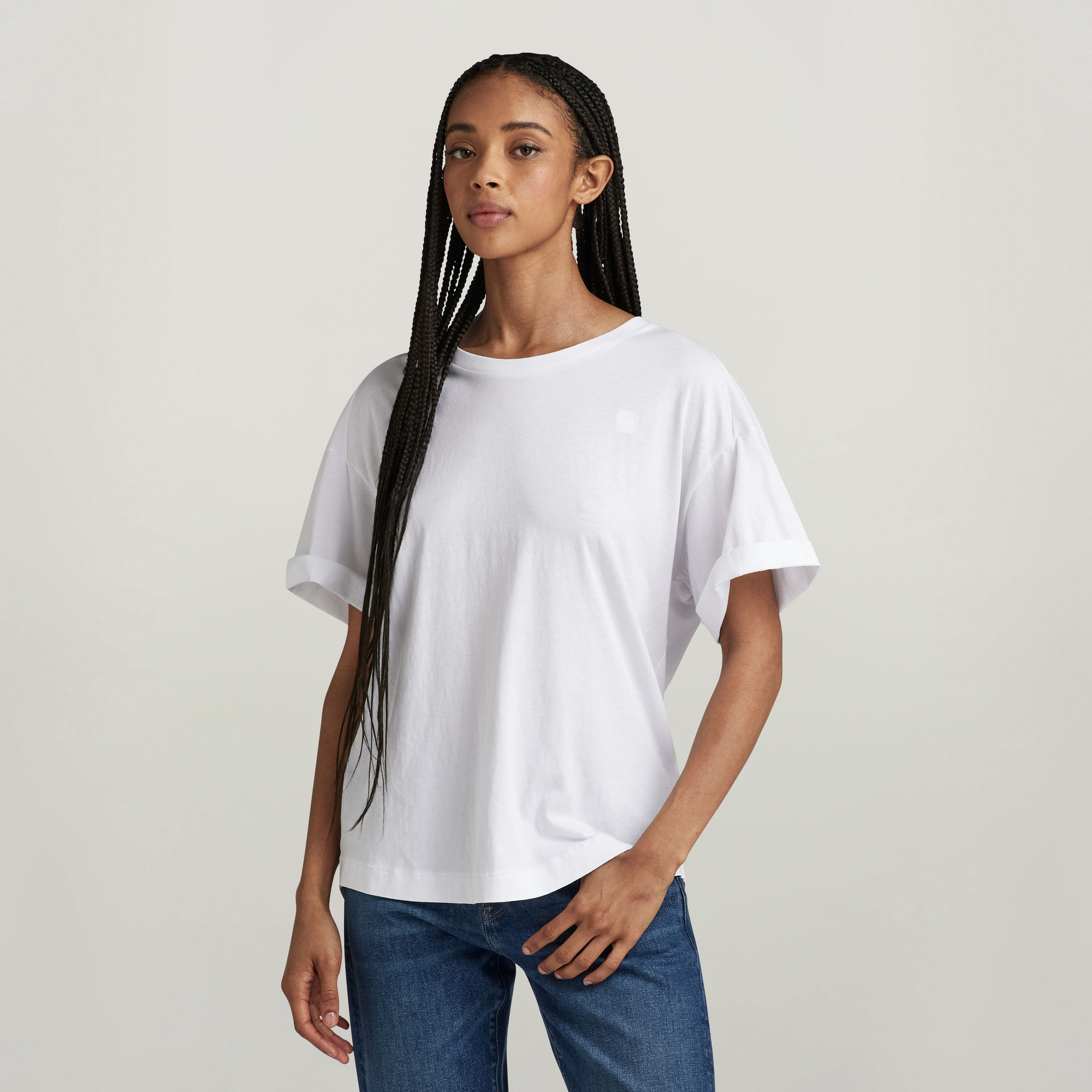 

Rolled Up Sleeve Boyfriend Top - White - Women