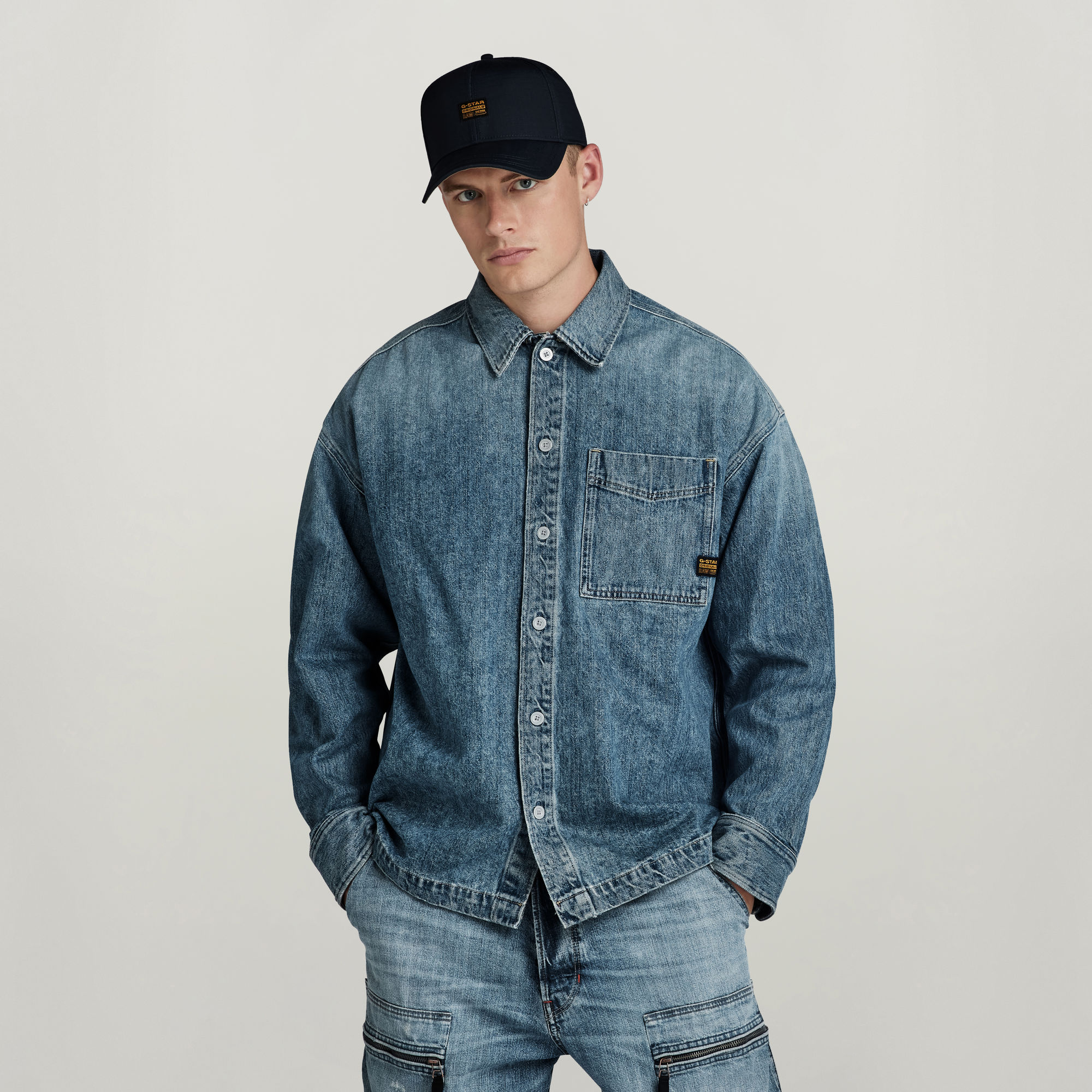 G-Star RAW Boxy Fit Overshirt Midden blauw Heren