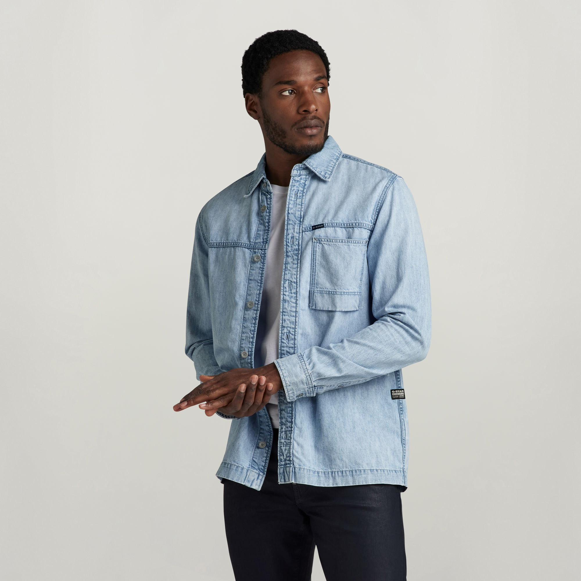 

1-Pocket Regular Denim Shirt - Light blue - Men