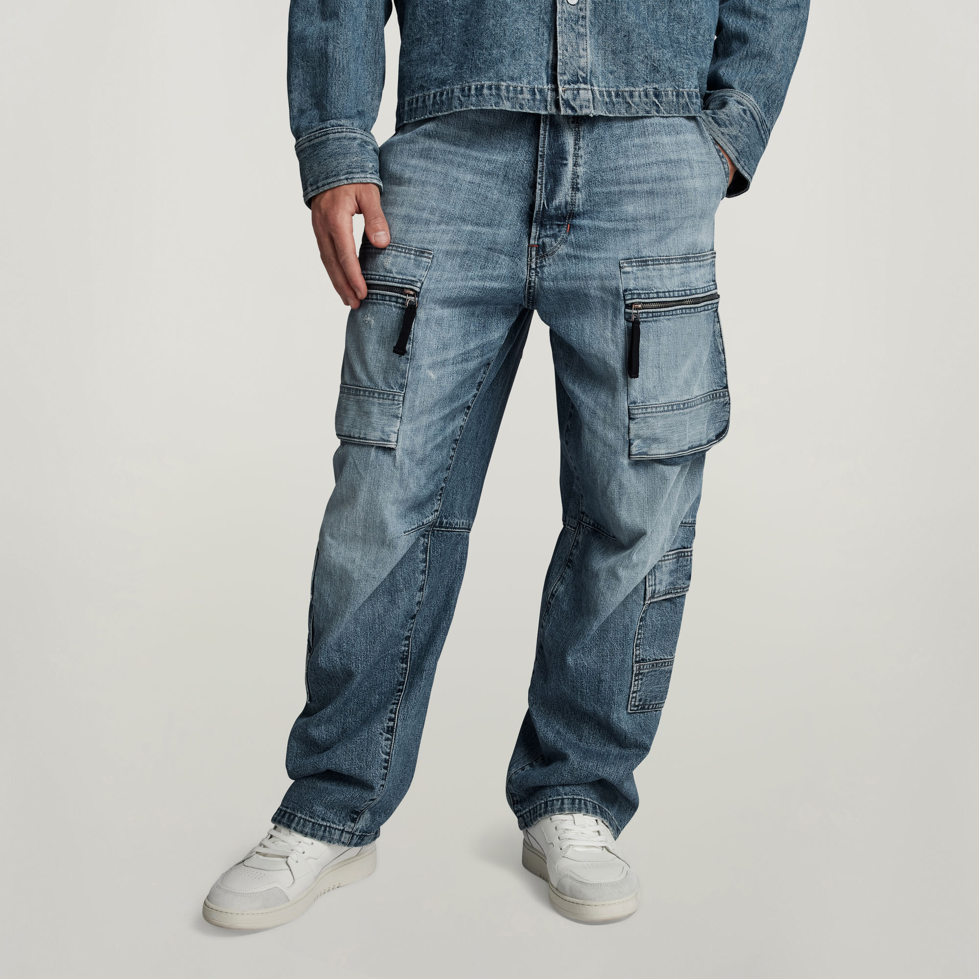 Multi Pocket Cargo Relaxed Jeans - Mittelblau - Herren