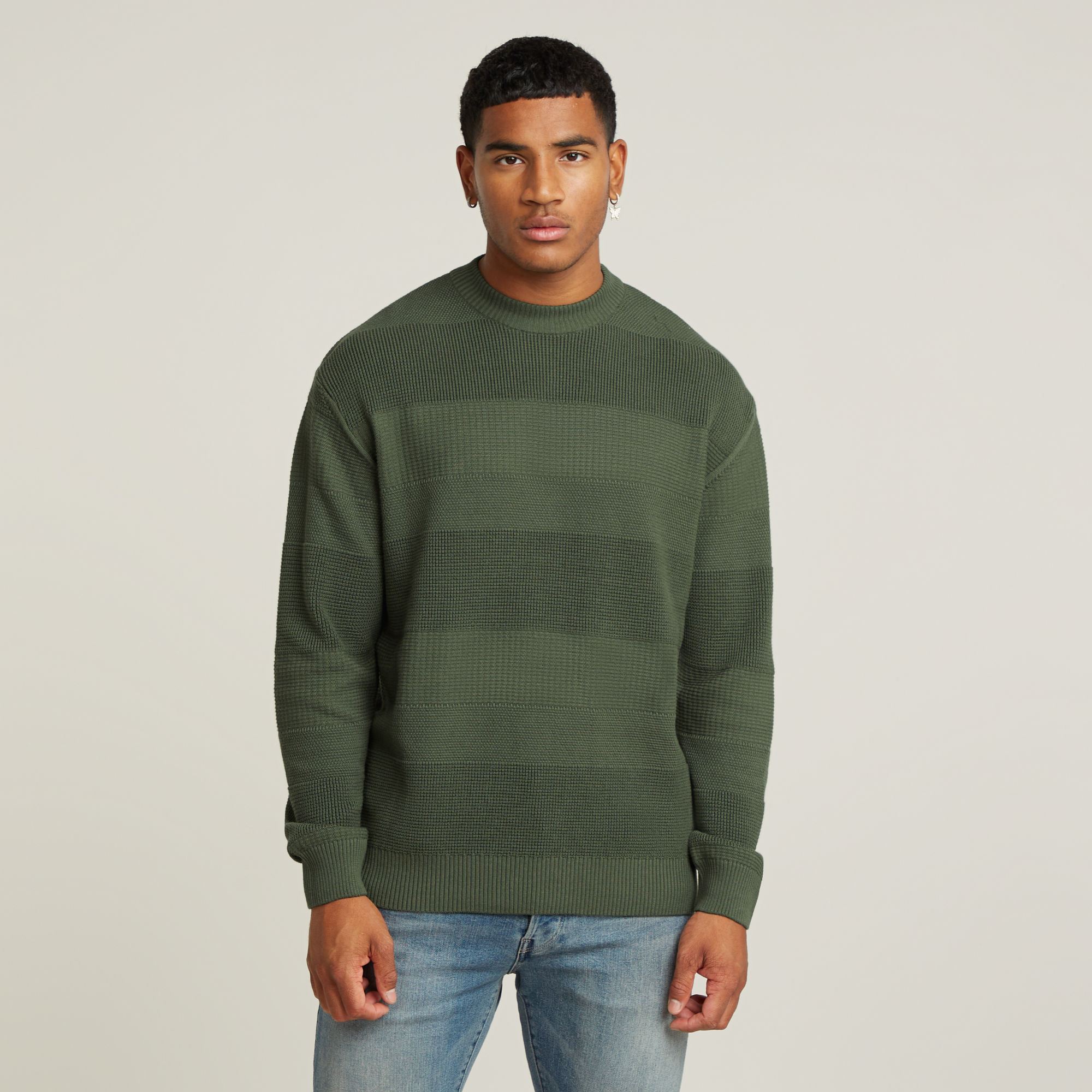 Structure Knitted Pullover - Grün - Herren