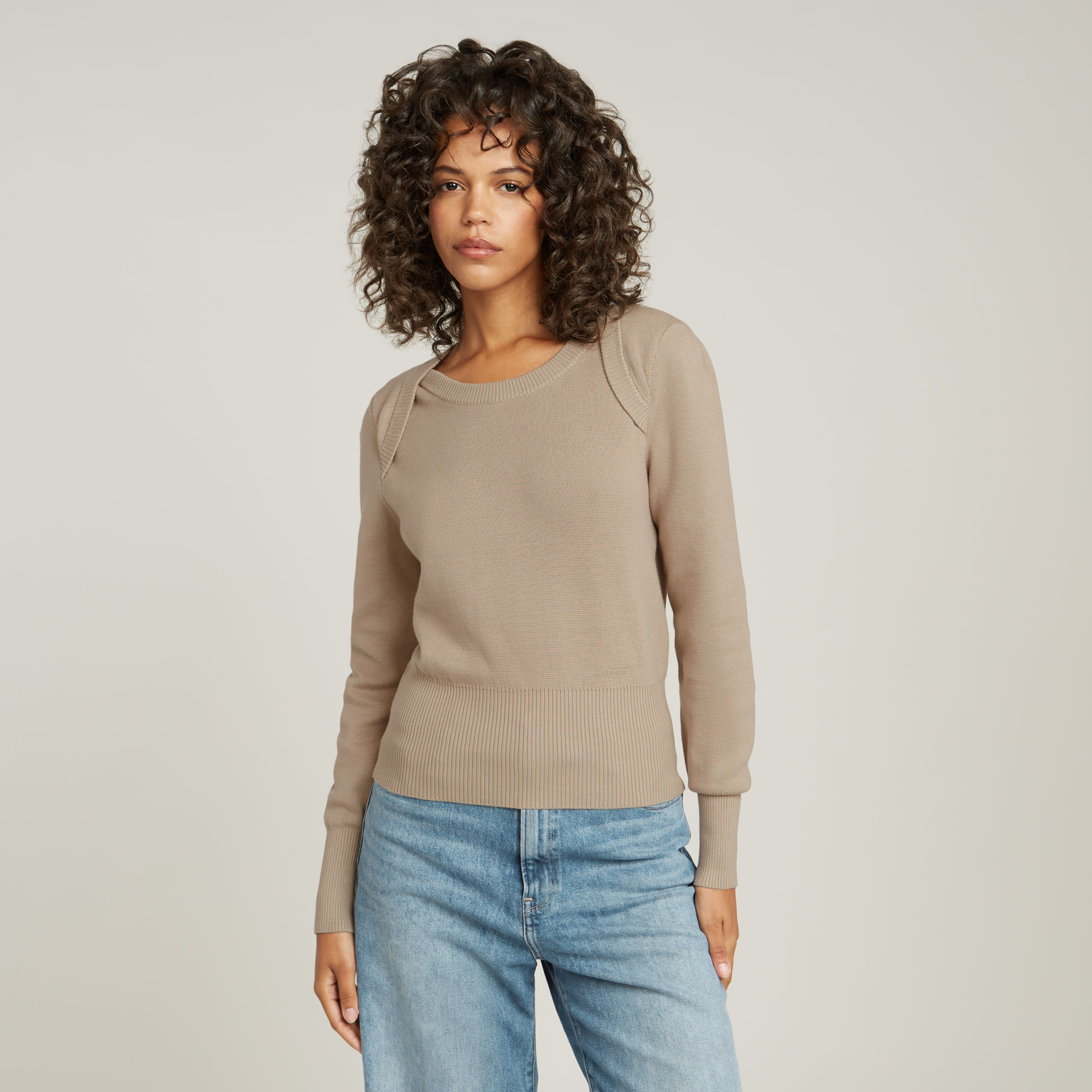 Moto Slim Knitted Sweatshirt - Beige - Damen