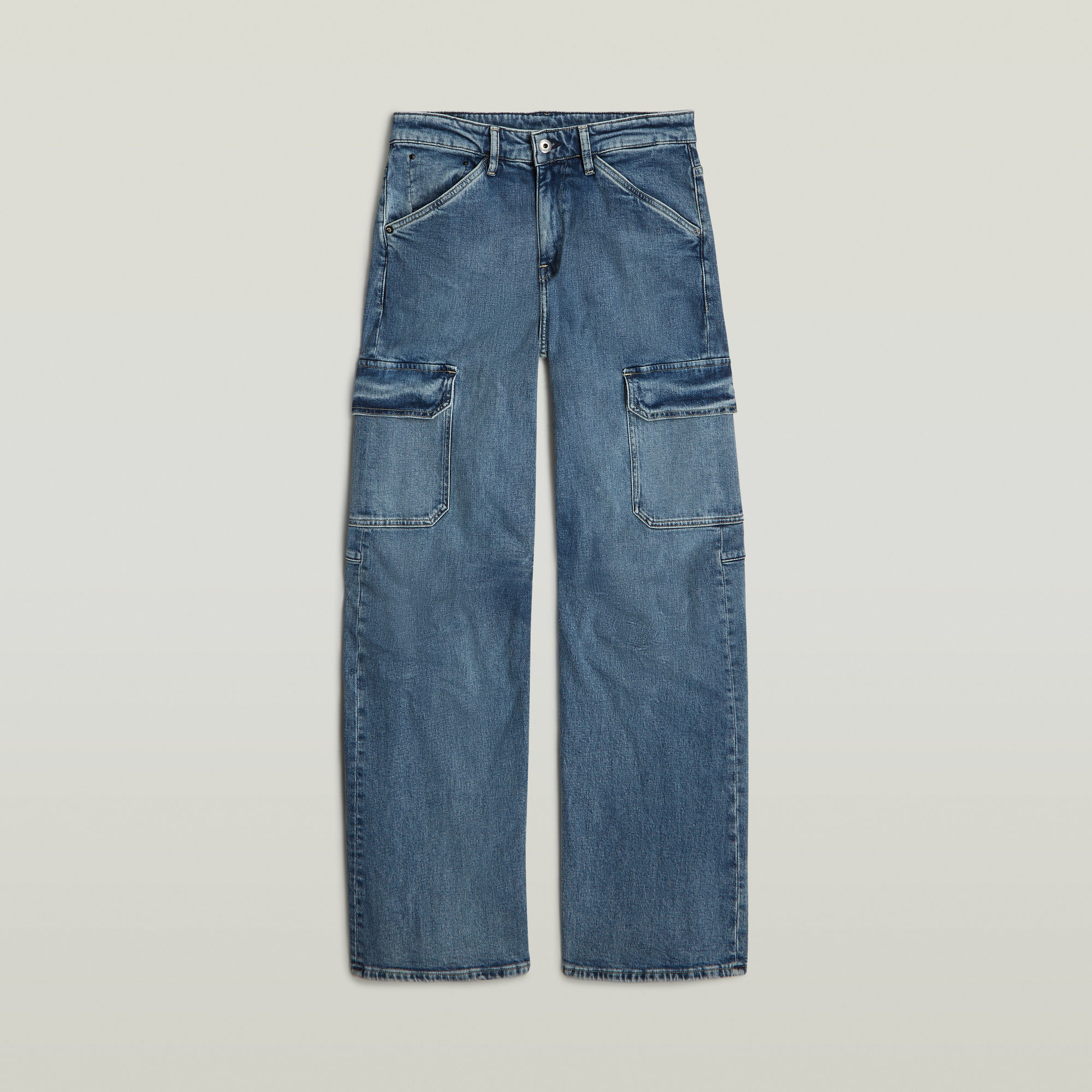 Thumbnail - Eve Low Wide Leg Cargohose - Mittelblau - Damen