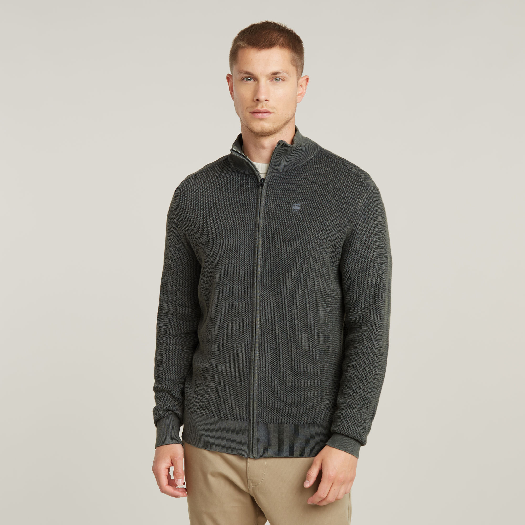 Serrated Full Zip Knitted Strickjacke - Grau - Herren