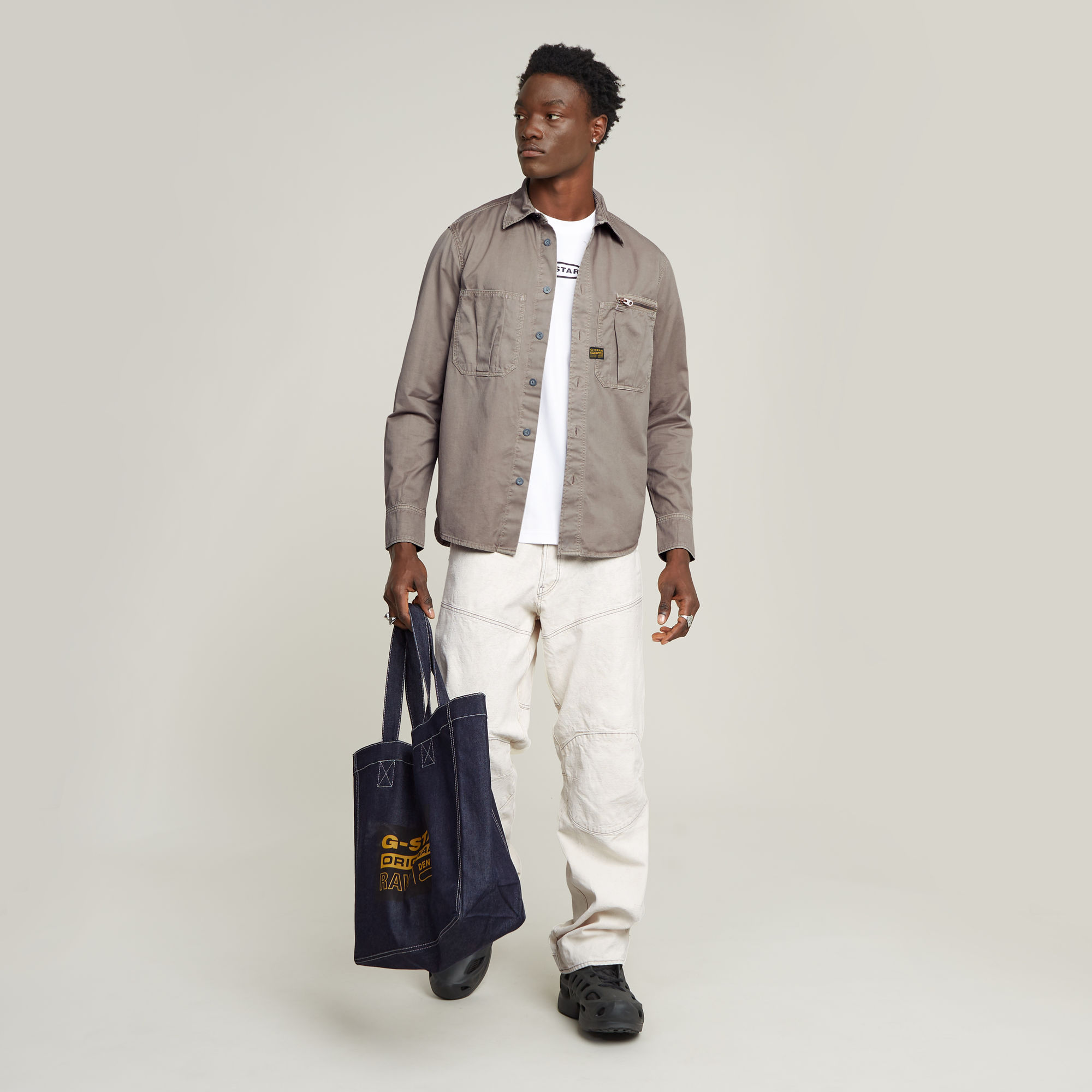 Thumbnail - Pleated Zip Regular Hemd - Grau - Herren