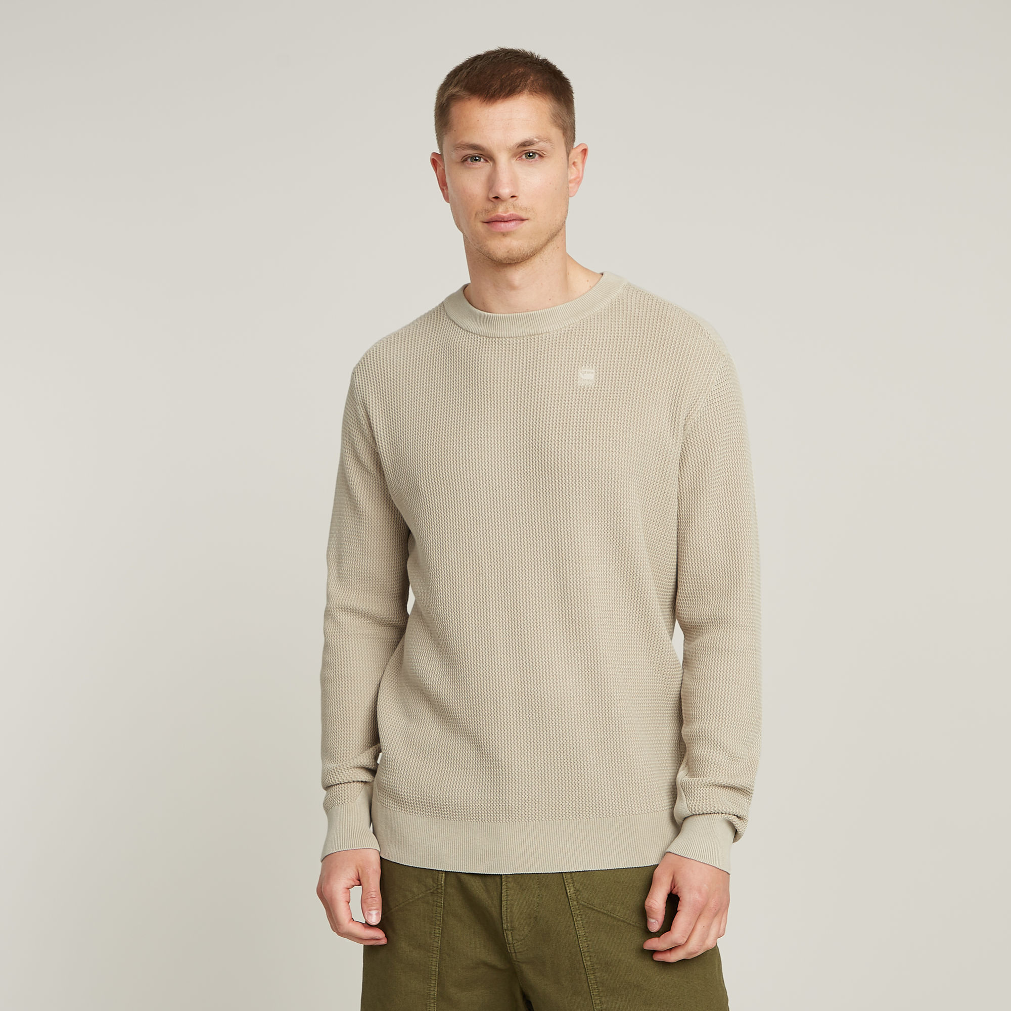 

Serrated Knitted Sweater - Beige - Men