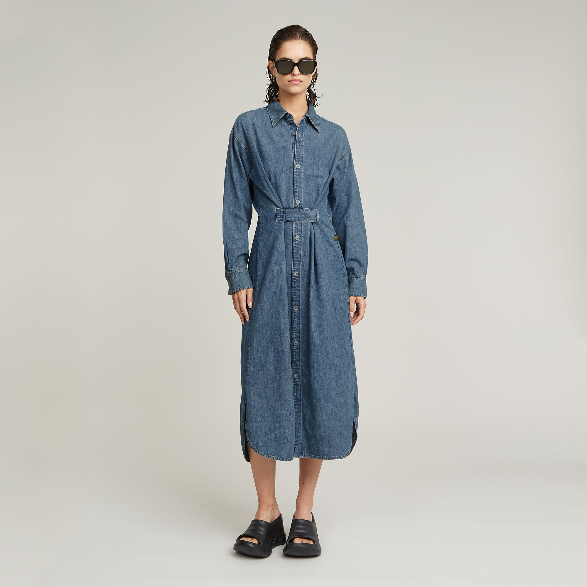 

Long Tab Shirt Dress - Medium blue - Women