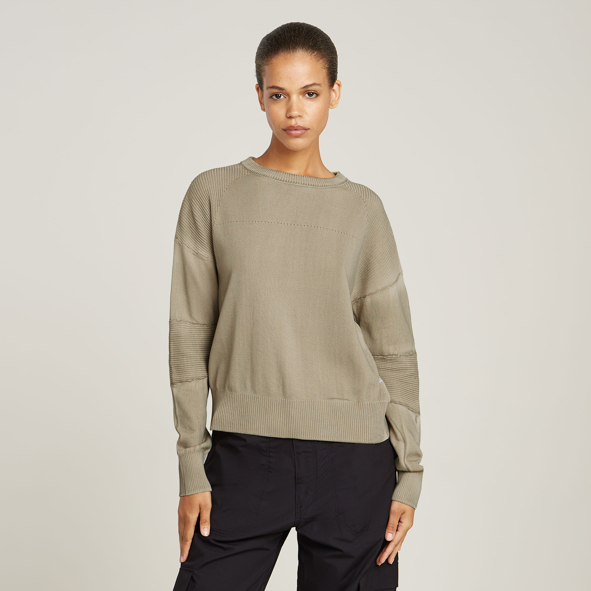 

Washed Lightweight Biker Knitted Sweater - Beige - Women