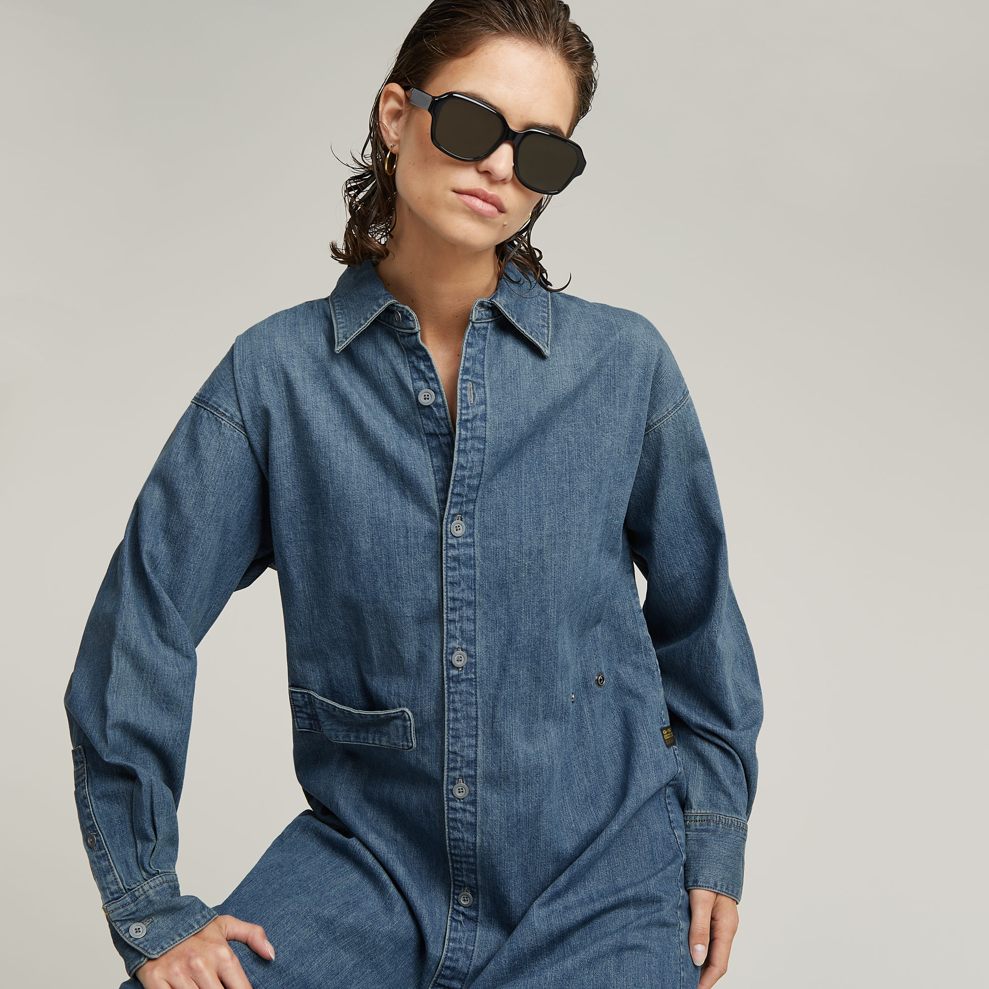 G-Star RAW Long Tab Blousejurk Midden blauw Dames