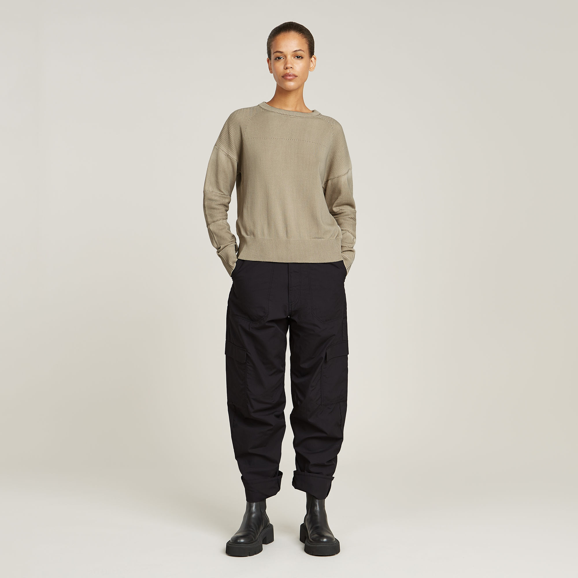 G-Star RAW Washed Lichtgewicht Gebreide Biker Trui Beige Dames