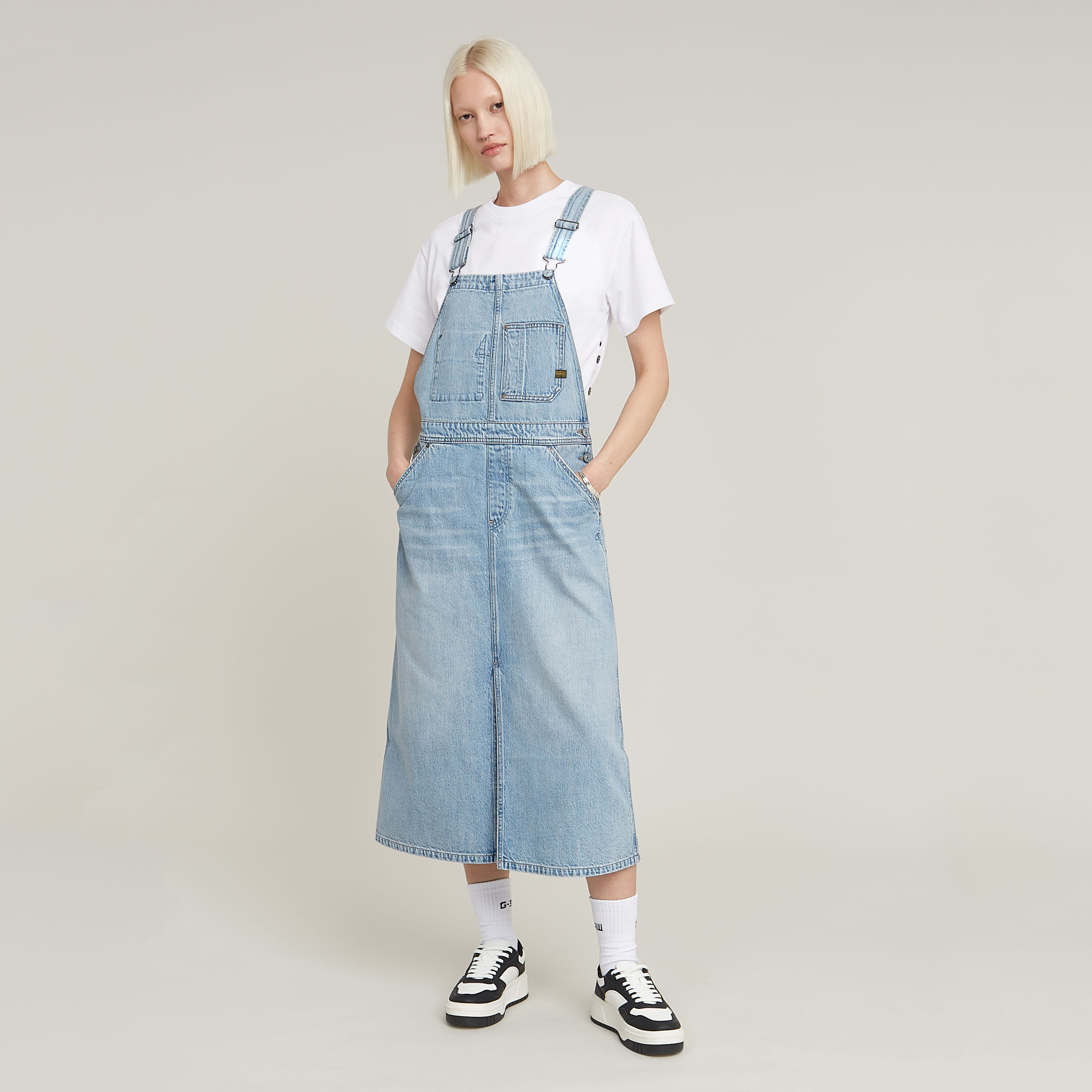 

Midi Dungaree Dress - Light blue - Women