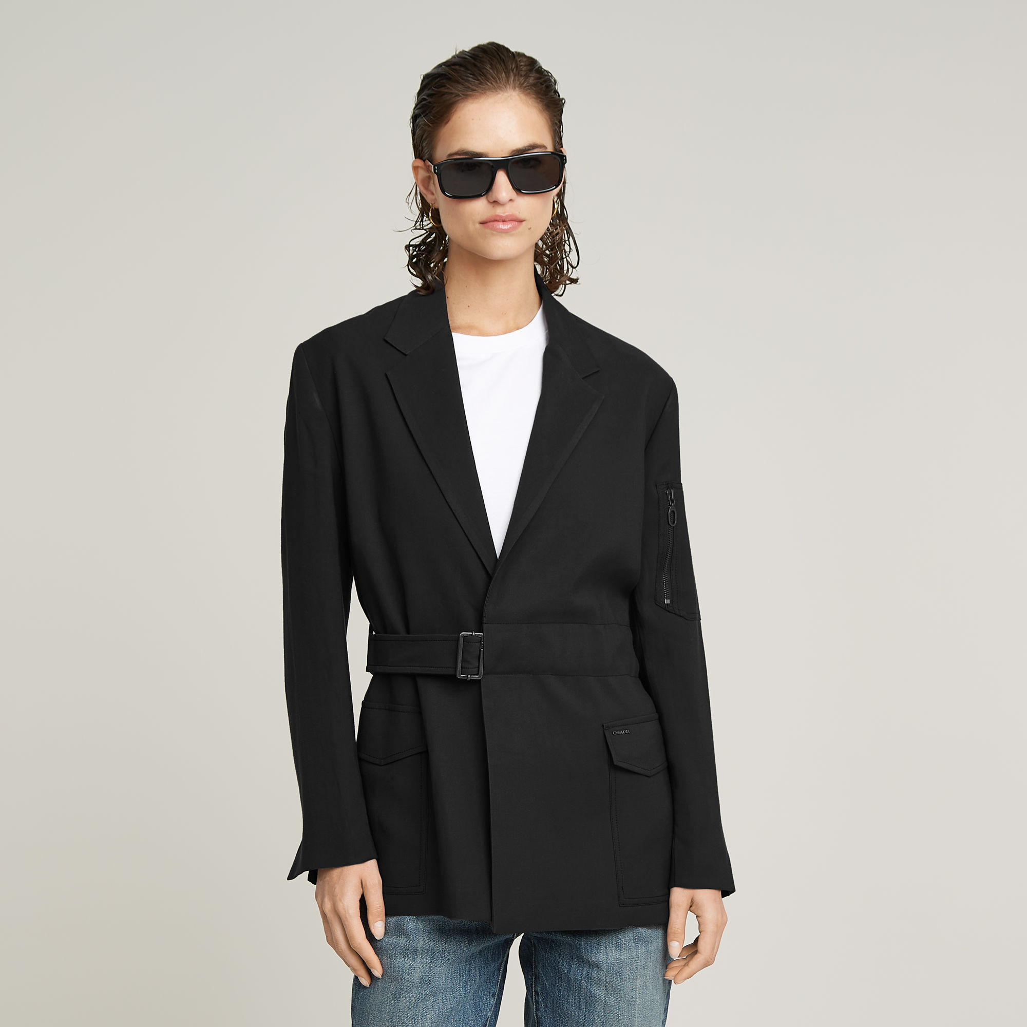 Belted Blazer - Schwarz - Damen