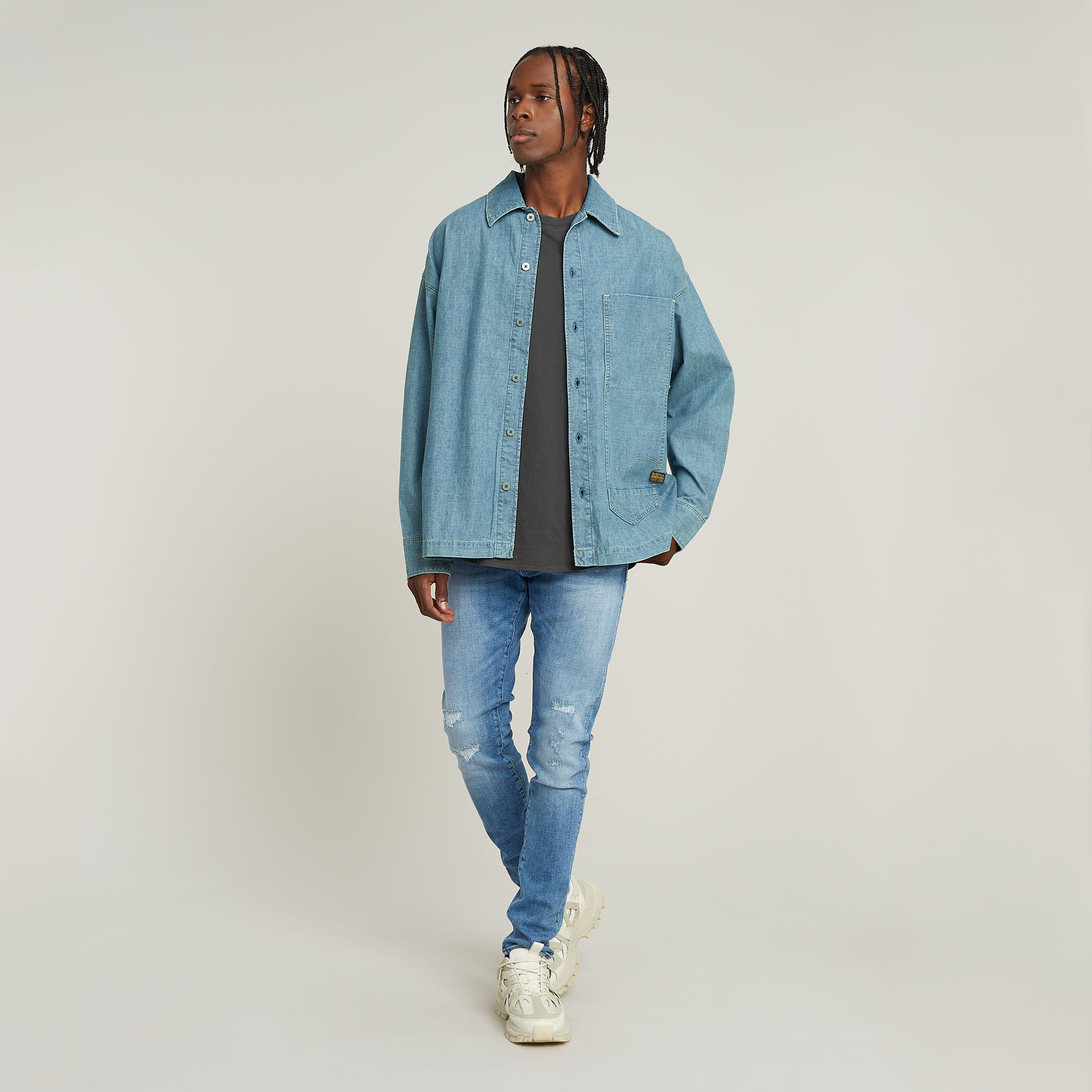 G-Star RAW Long Pocket Boxy Fit Shirt Lichtblauw Heren