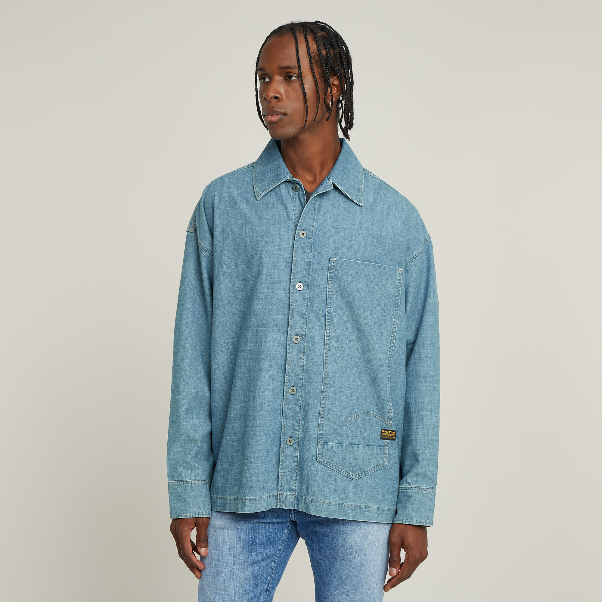 

Long Pocket Boxy Fit Shirt - Lichtblauw - Heren