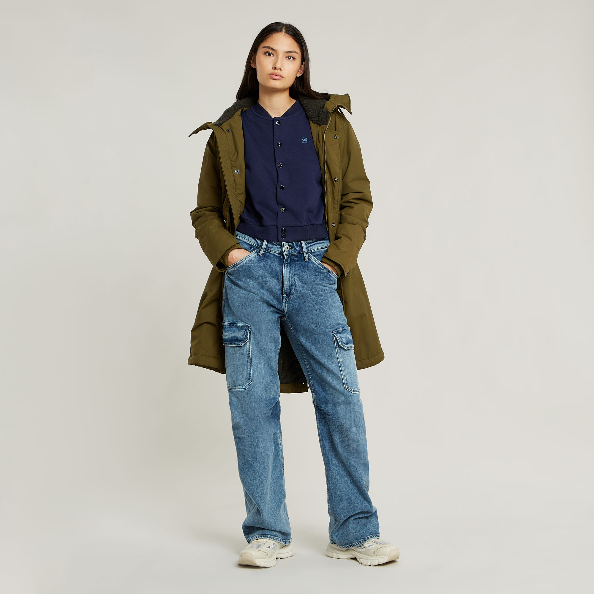 G-Star RAW Eve Low 3D Wide Leg Cargo Broek Midden blauw Dames