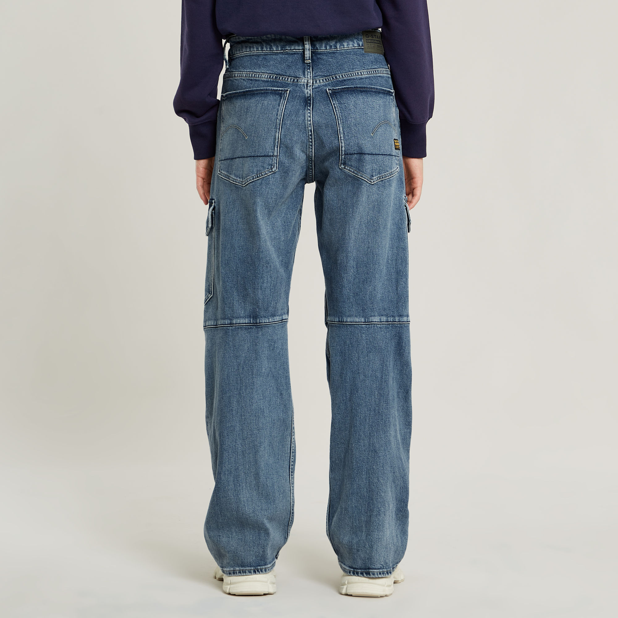 G-Star RAW Eve Low 3D Wide Leg Cargo Broek Midden blauw Dames
