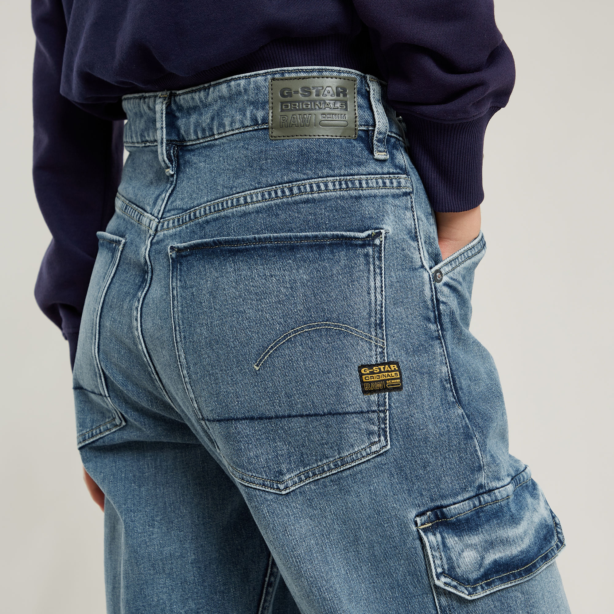G-Star RAW Eve Low 3D Wide Leg Cargo Broek Midden blauw Dames