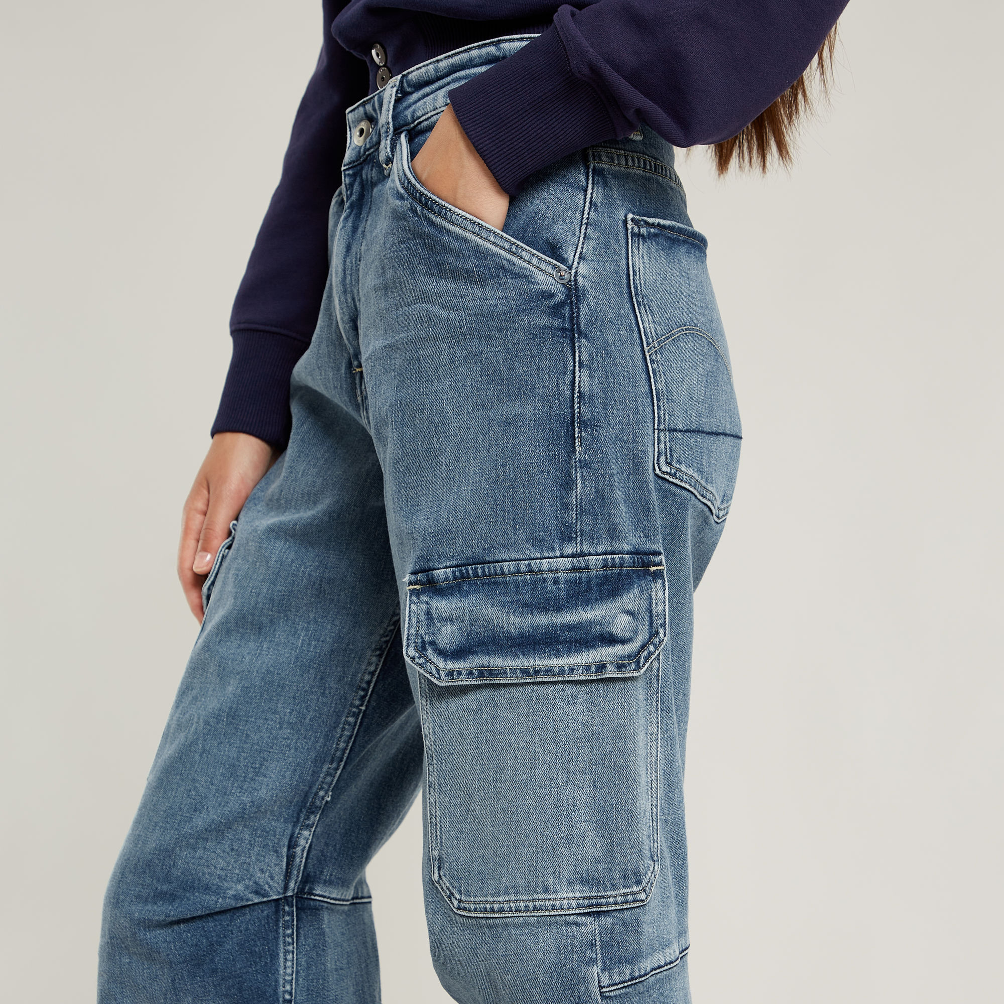 G-Star RAW Eve Low 3D Wide Leg Cargo Broek Midden blauw Dames