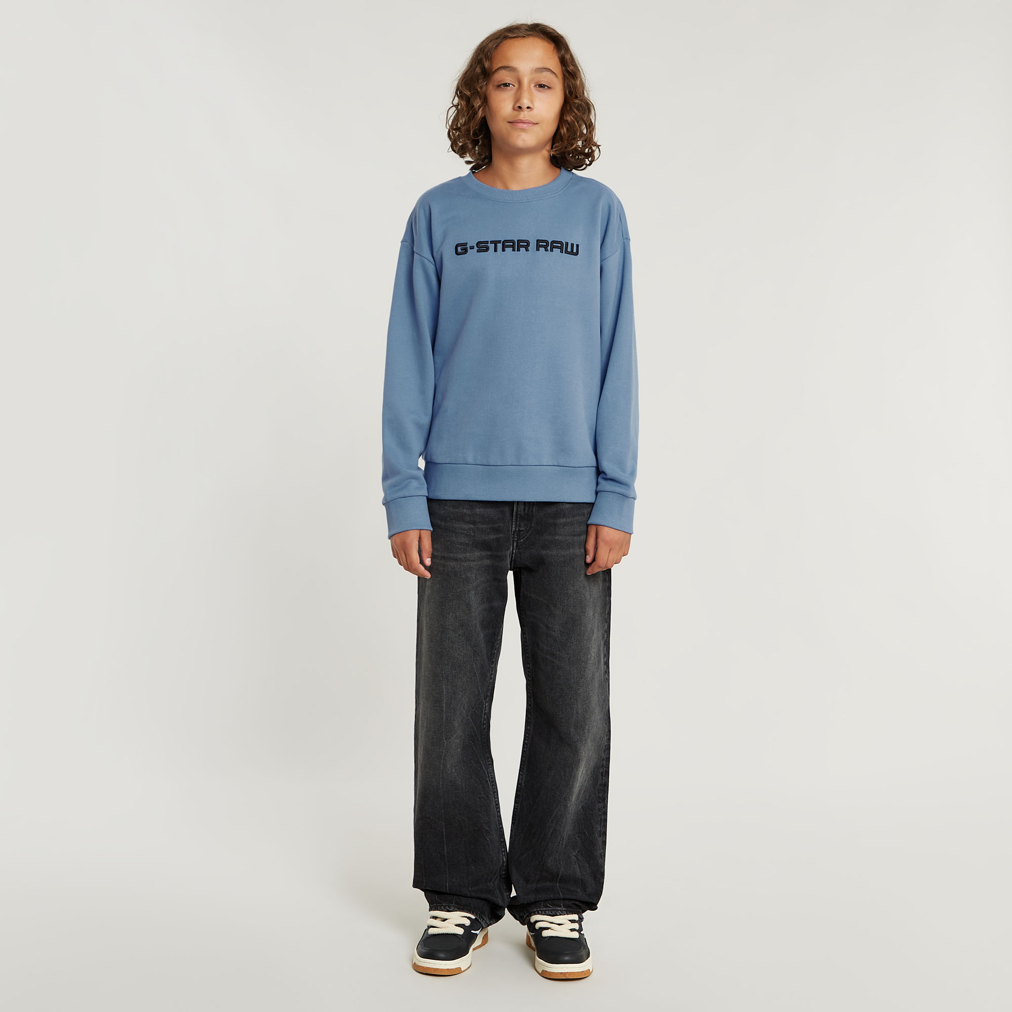 G-Star RAW Kids Unisex Sweater Loose Unbrushed Midden blauw jongens