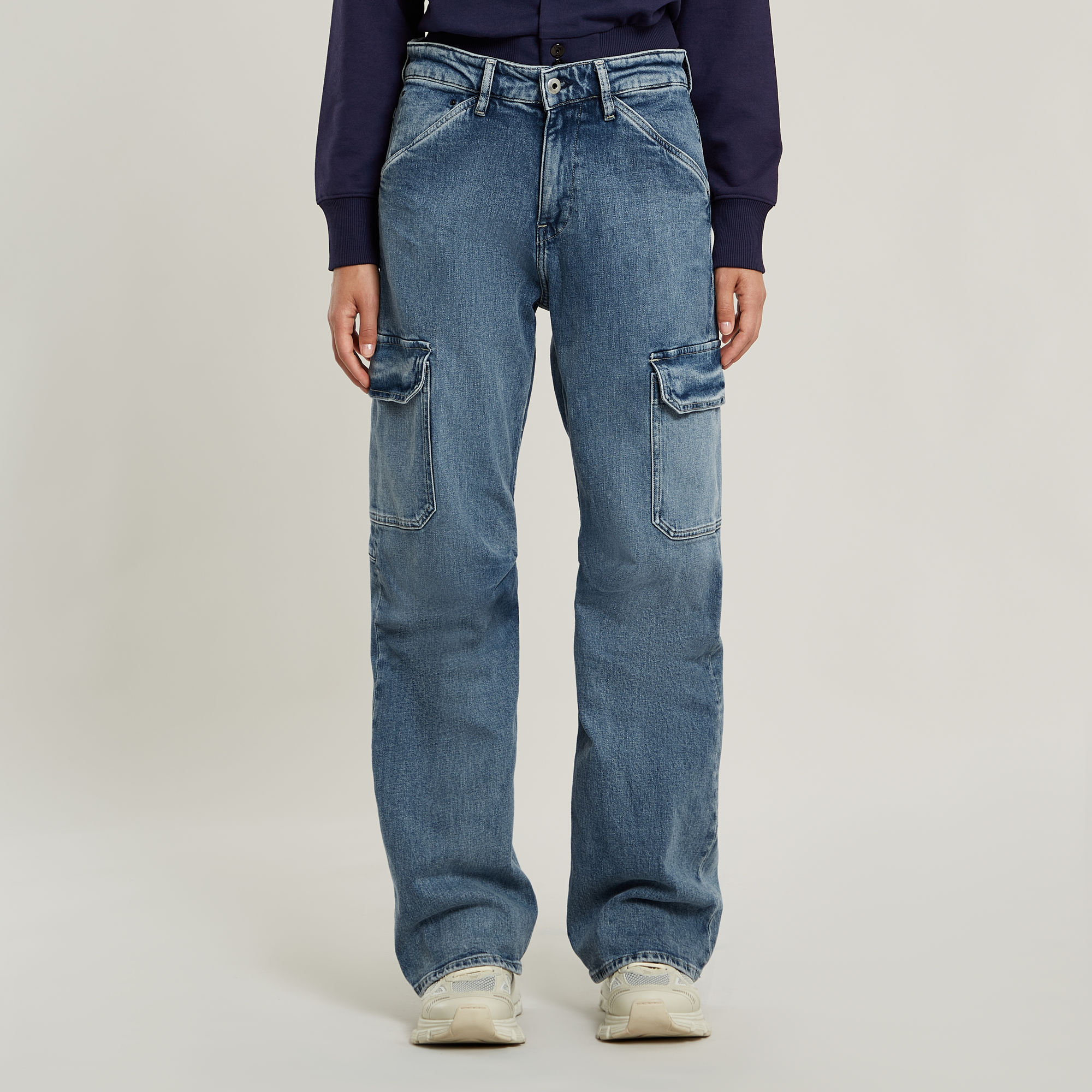 Eve Low Wide Leg Cargohose - Mittelblau - Damen