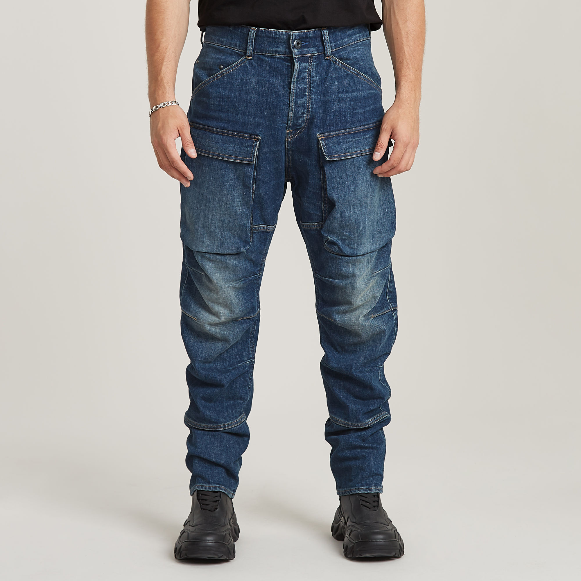 3D Regular Tapered Denim Cargo Jeans - Dunkelblau - Herren