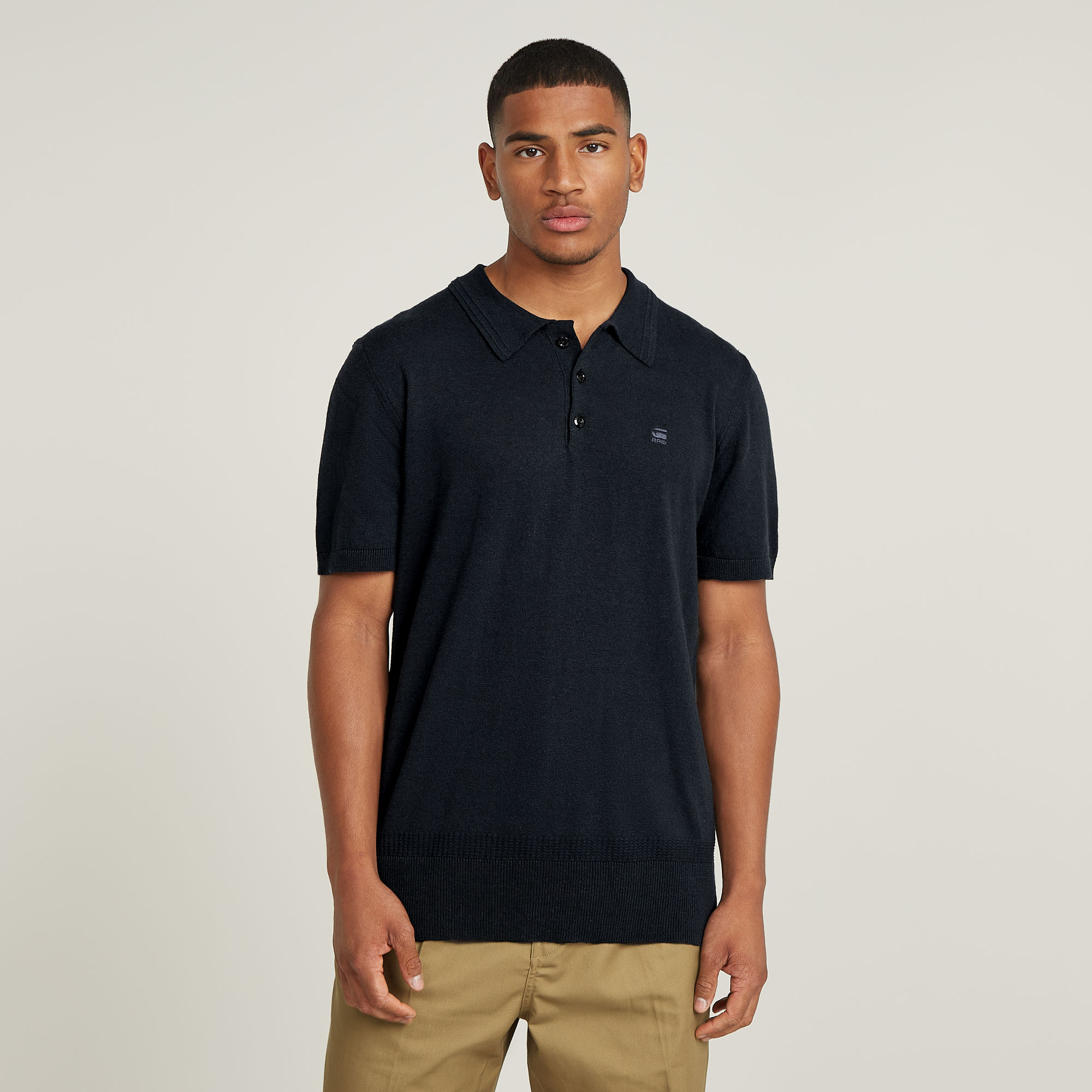 

Knitted Polo - Dark blue - Men