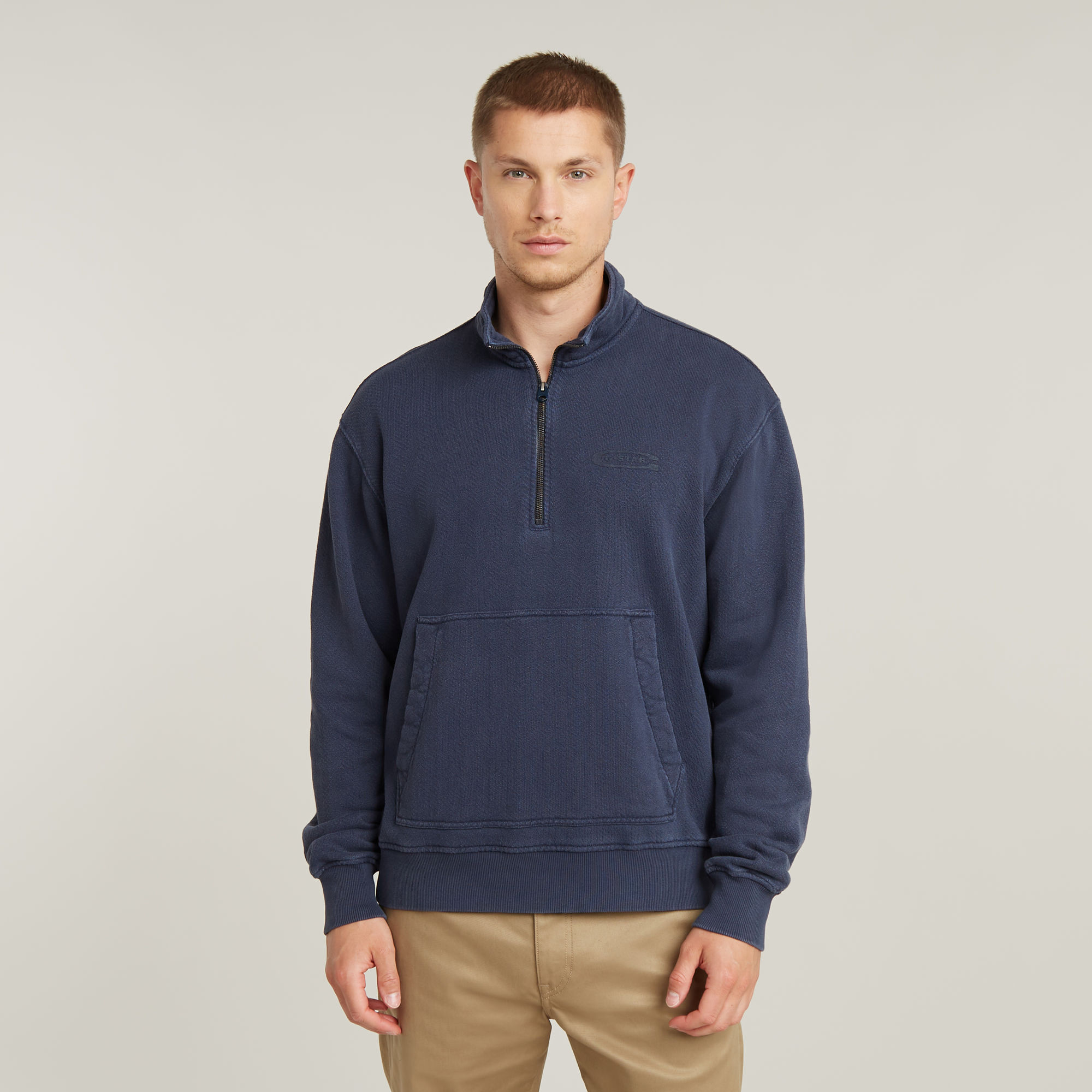 Washed Half Zip Relaxed Sweater - Dunkelblau - Herren