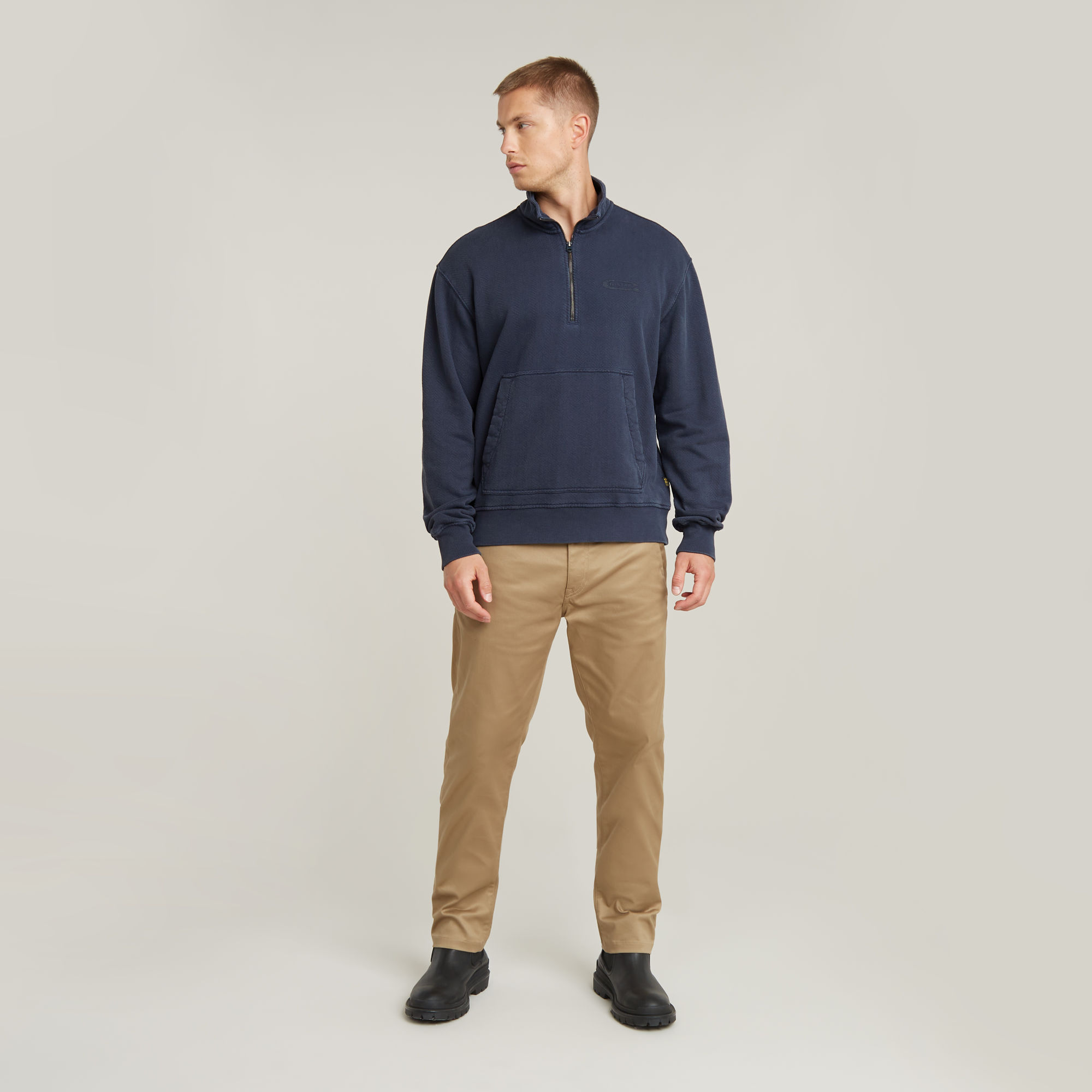 G-Star RAW Washed Half Zip Relaxed Sweater Donkerblauw Heren