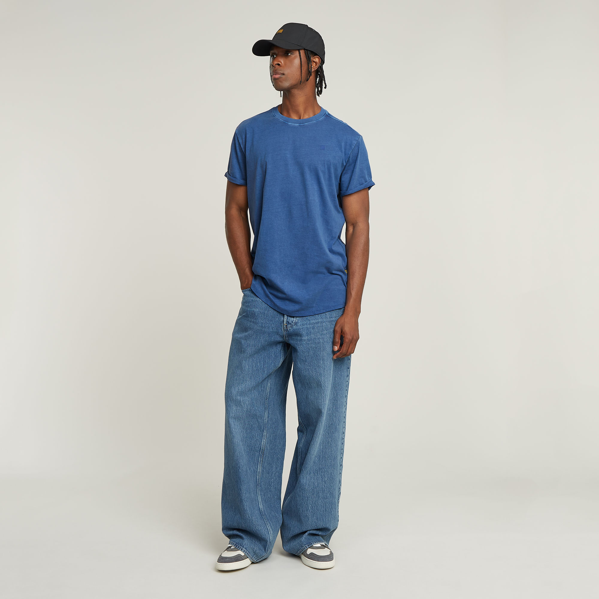 G-Star RAW Text Back Graphic Overdyed Lash T-Shirt Midden blauw Heren
